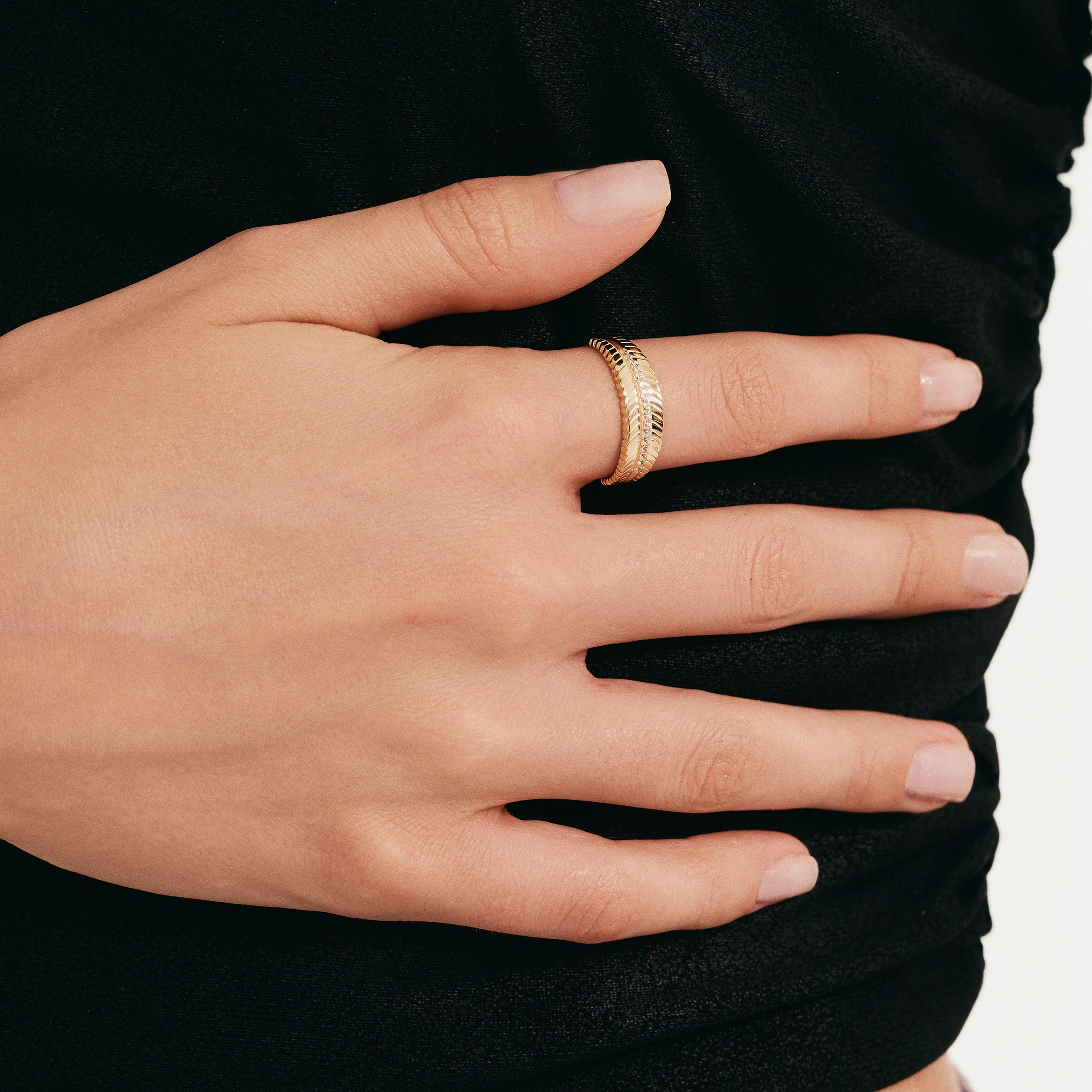 Textured Band CZ Ring in 14K Gold