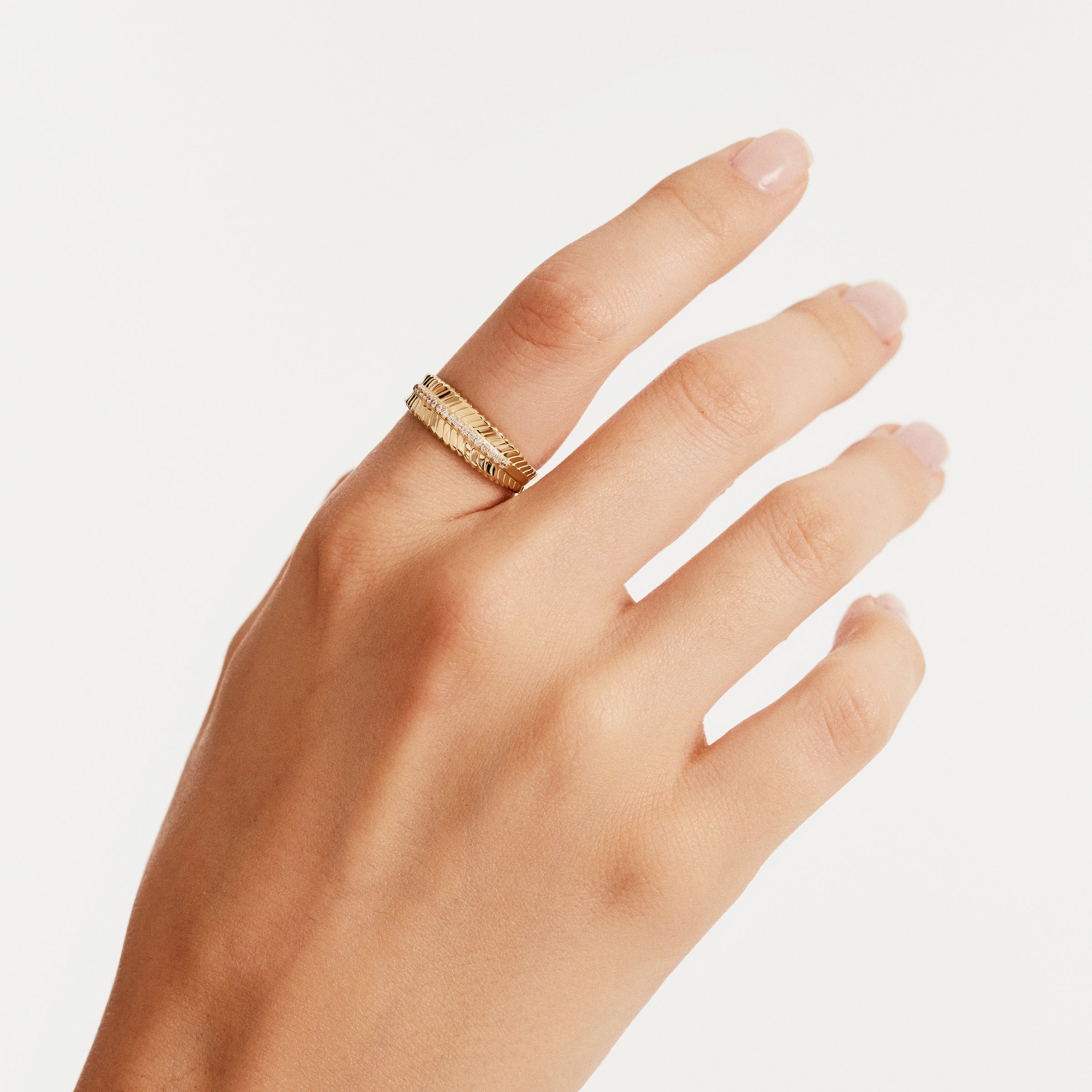 Textured Band CZ Ring in 14K Gold