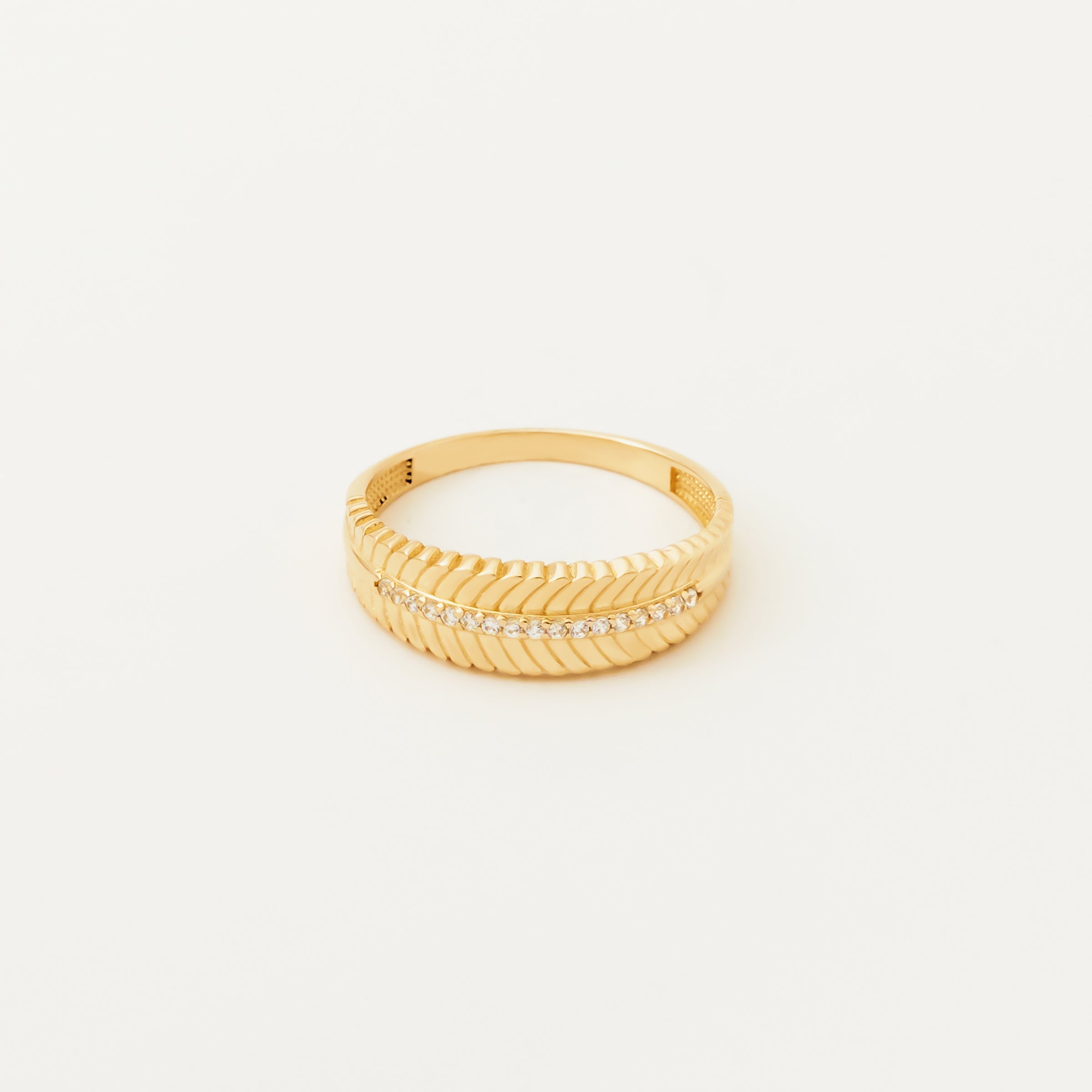 Textured Band CZ Ring in 14K Gold