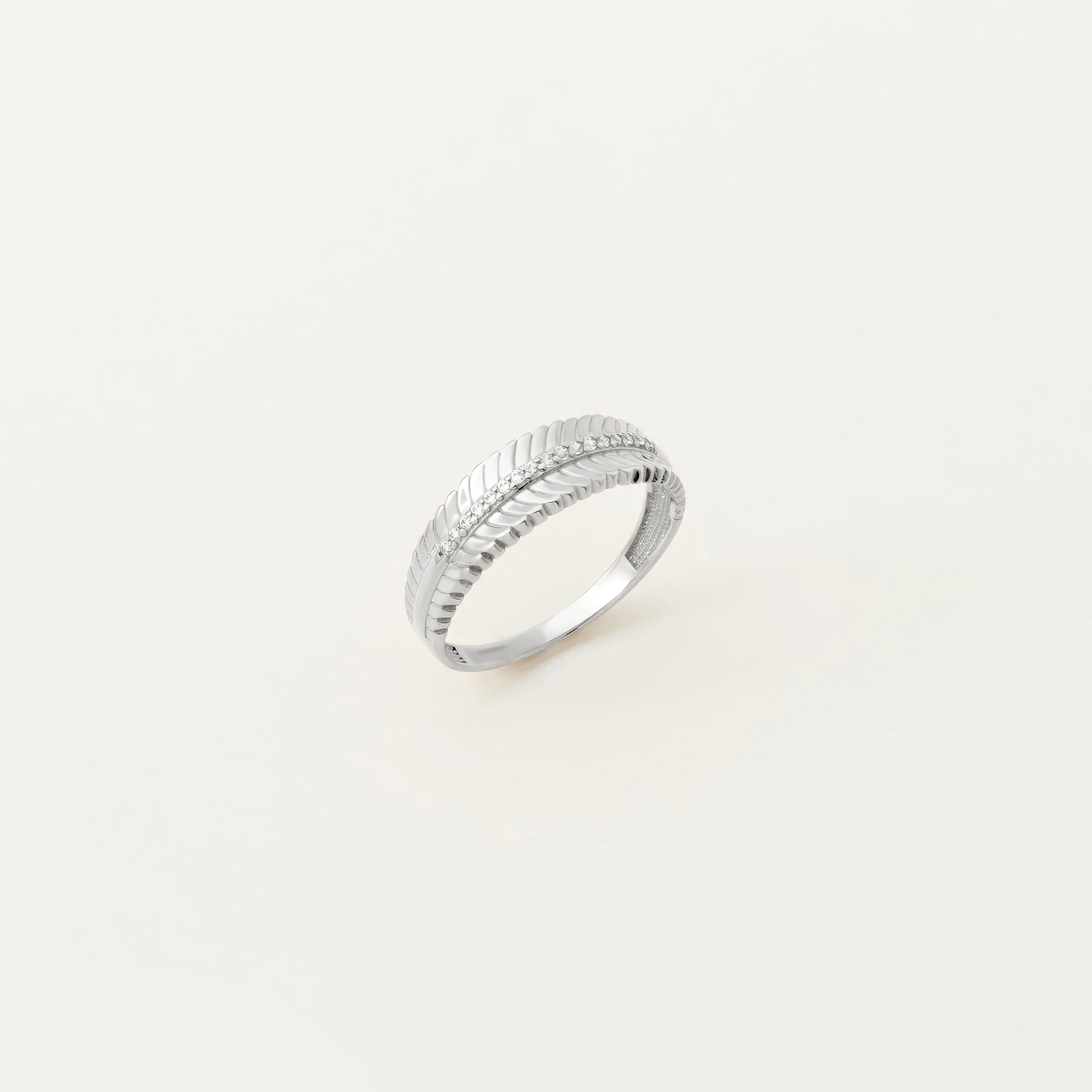 Textured Band CZ Ring in 14K Gold