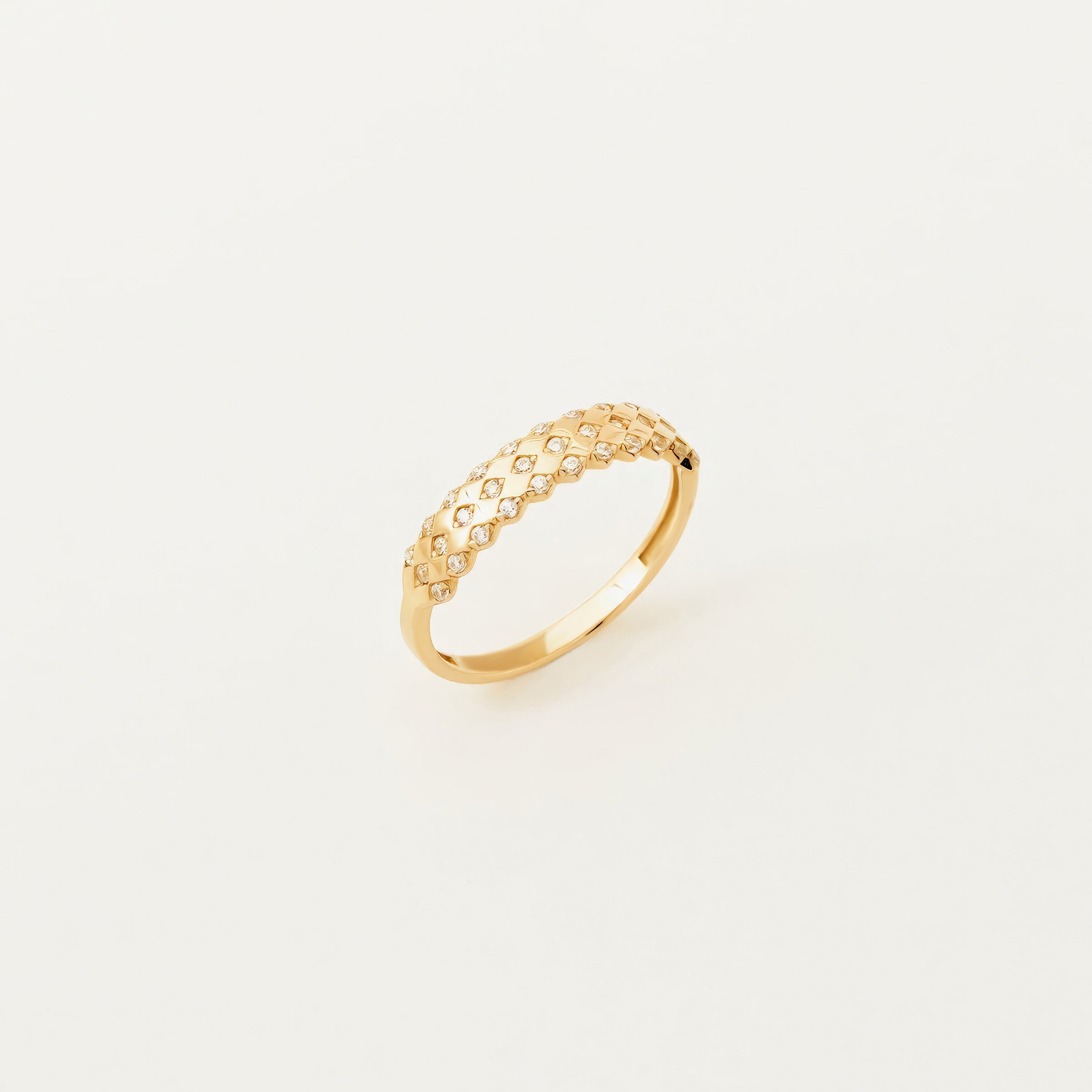 14K Gold Band with CZ Accents