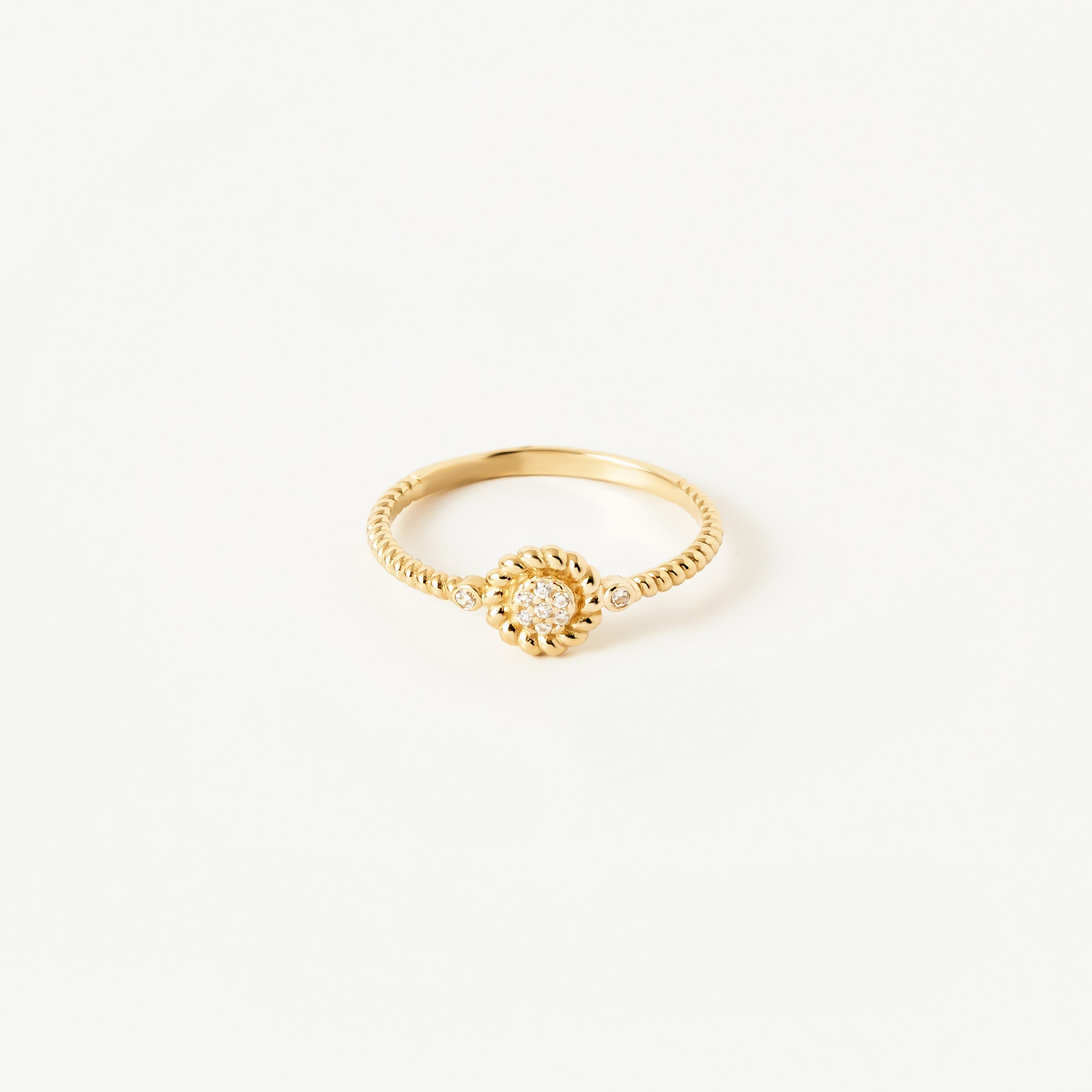 CZ Halo Beaded 14K Gold Ring