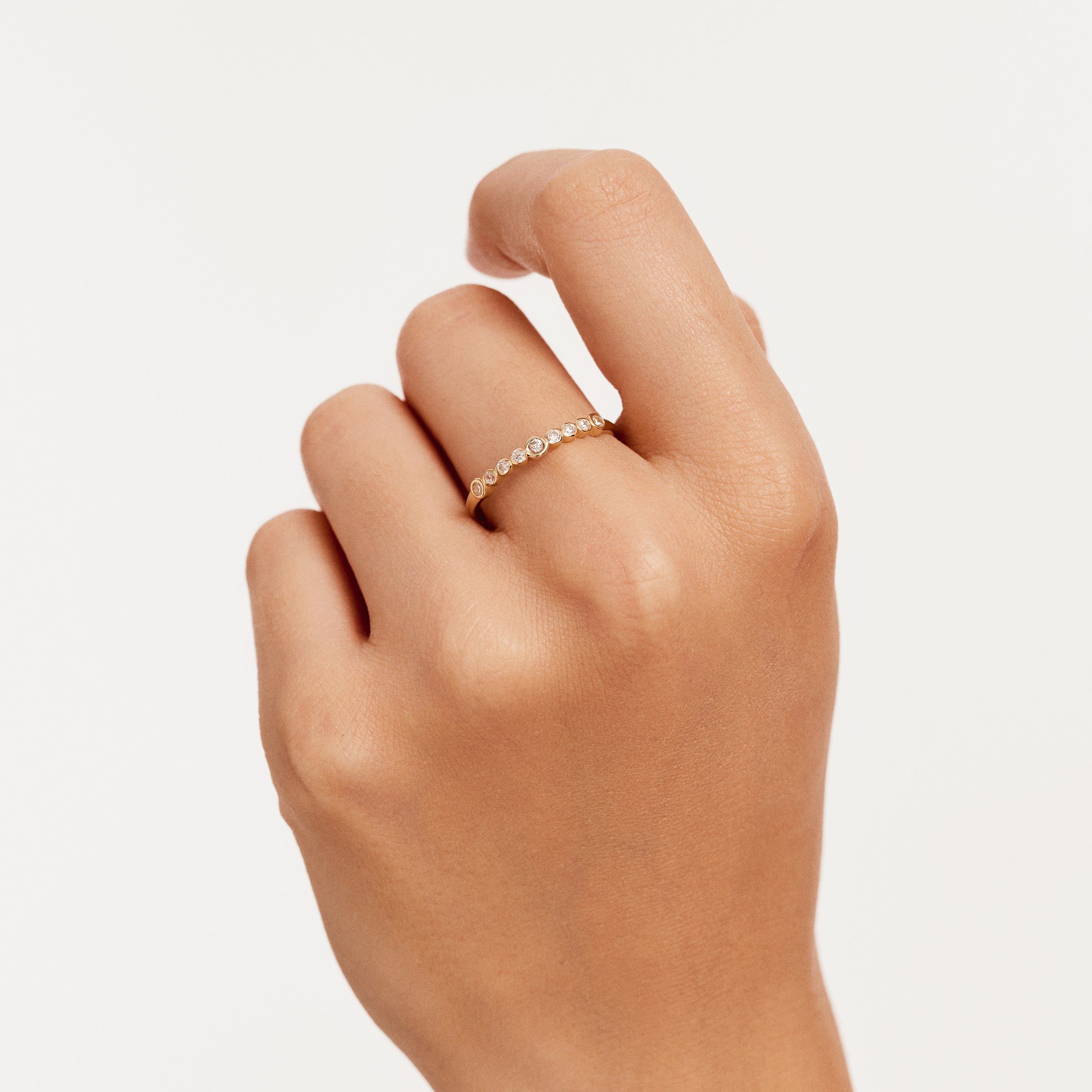 Half CZ Band Ring in 14K Gold