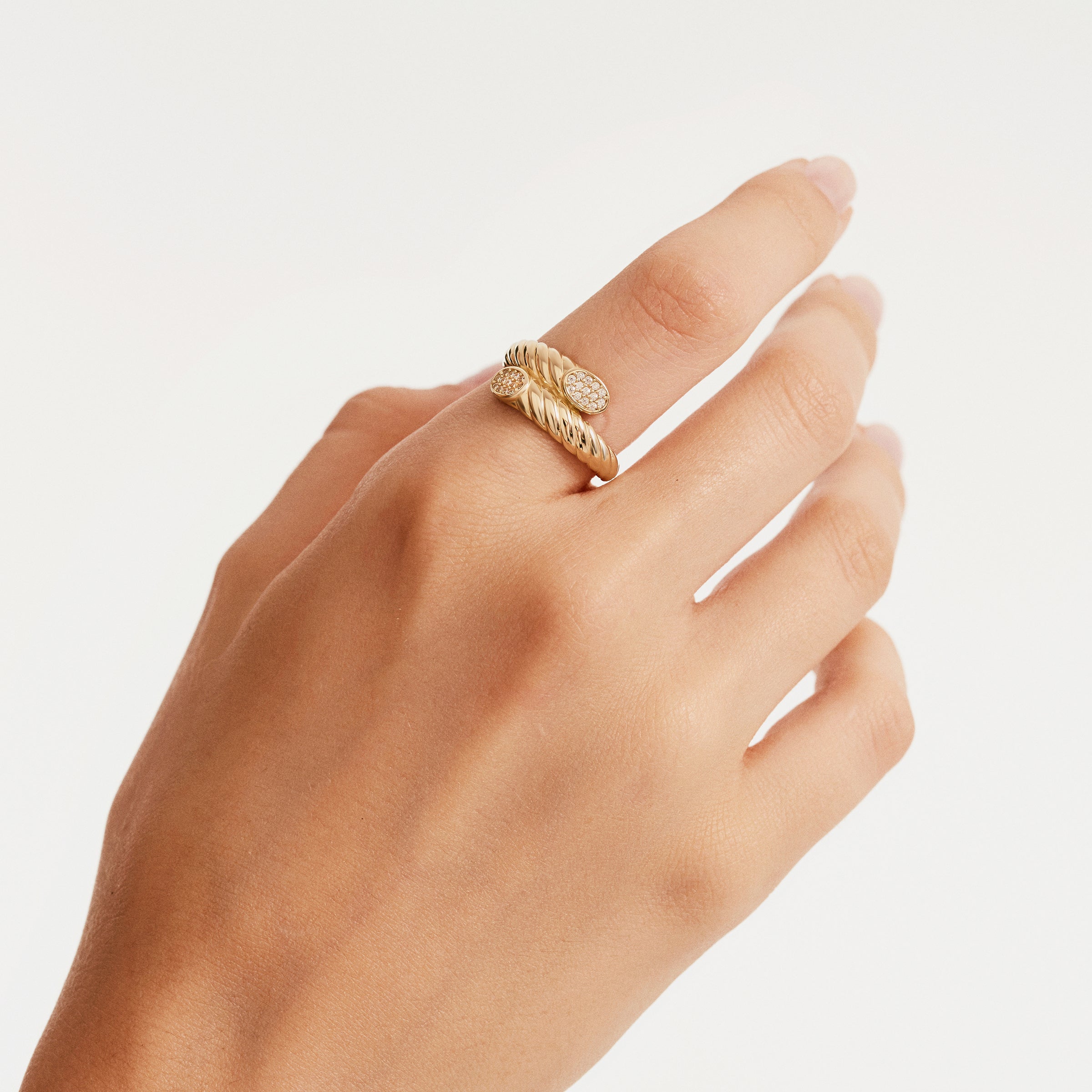 Twisted Pave CZ Grooved Ring in 14K Gold