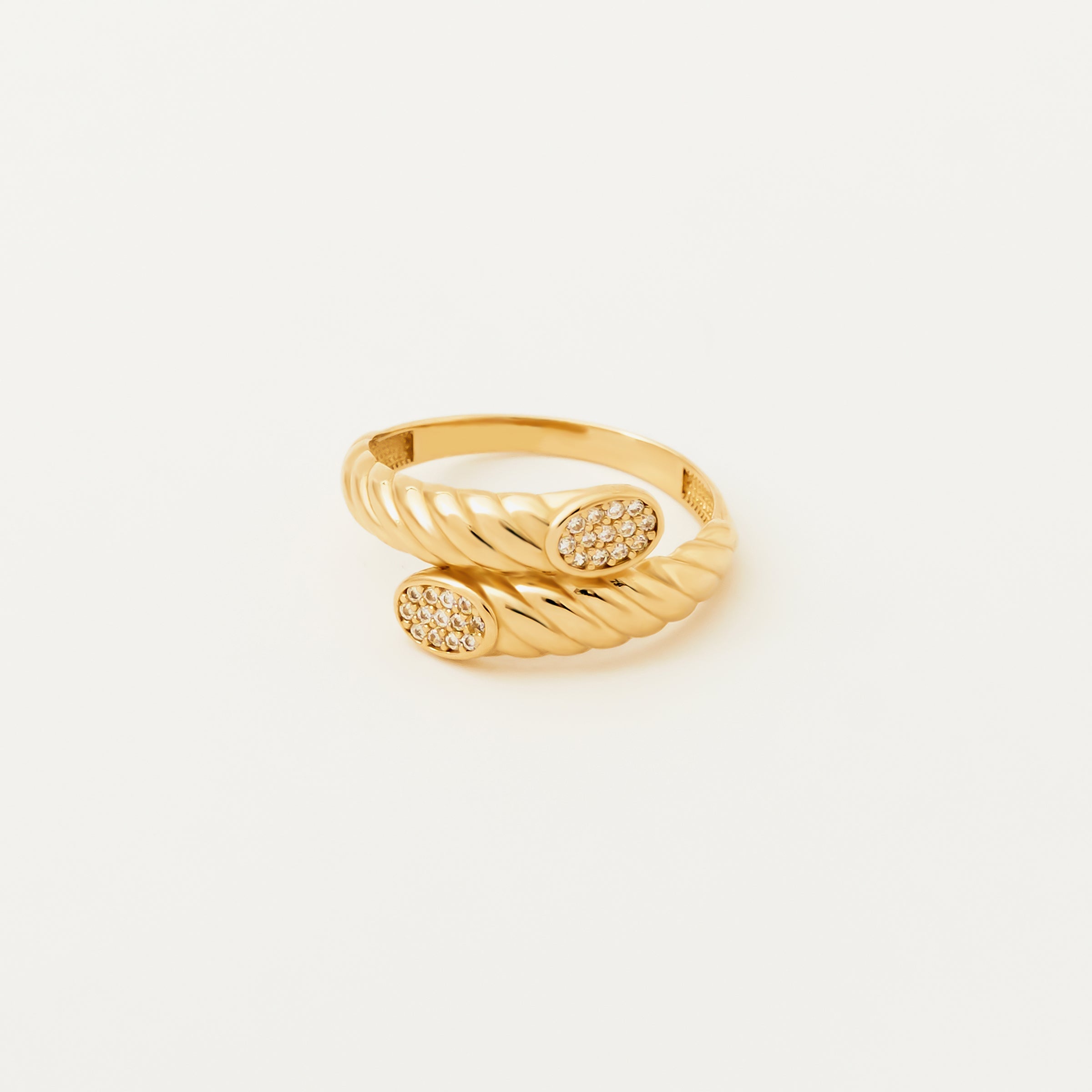 Twisted Pave CZ Grooved Ring in 14K Gold