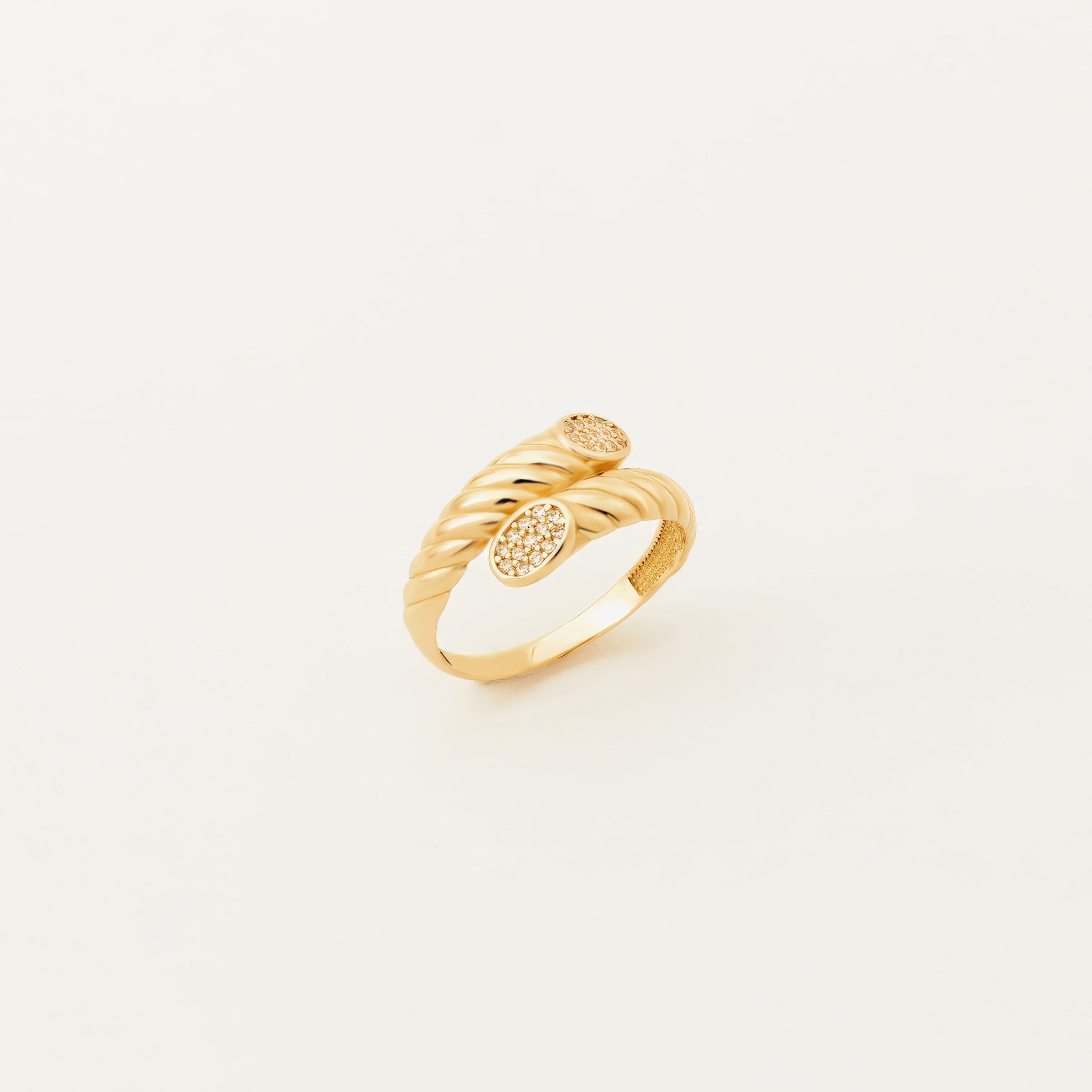 Twisted Pave CZ Grooved Ring in 14K Gold