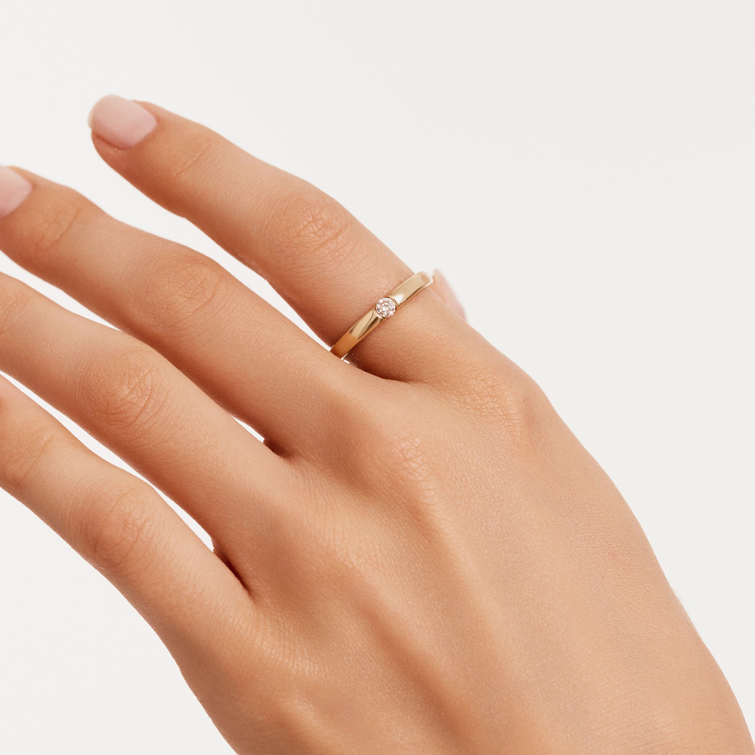 Solitaire CZ 14K Gold Band Ring