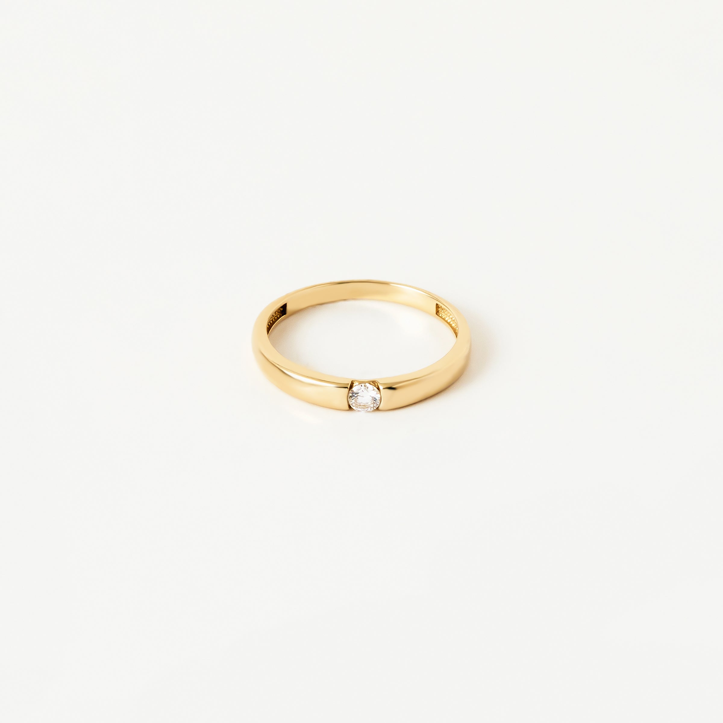 Solitaire CZ 14K Gold Band Ring