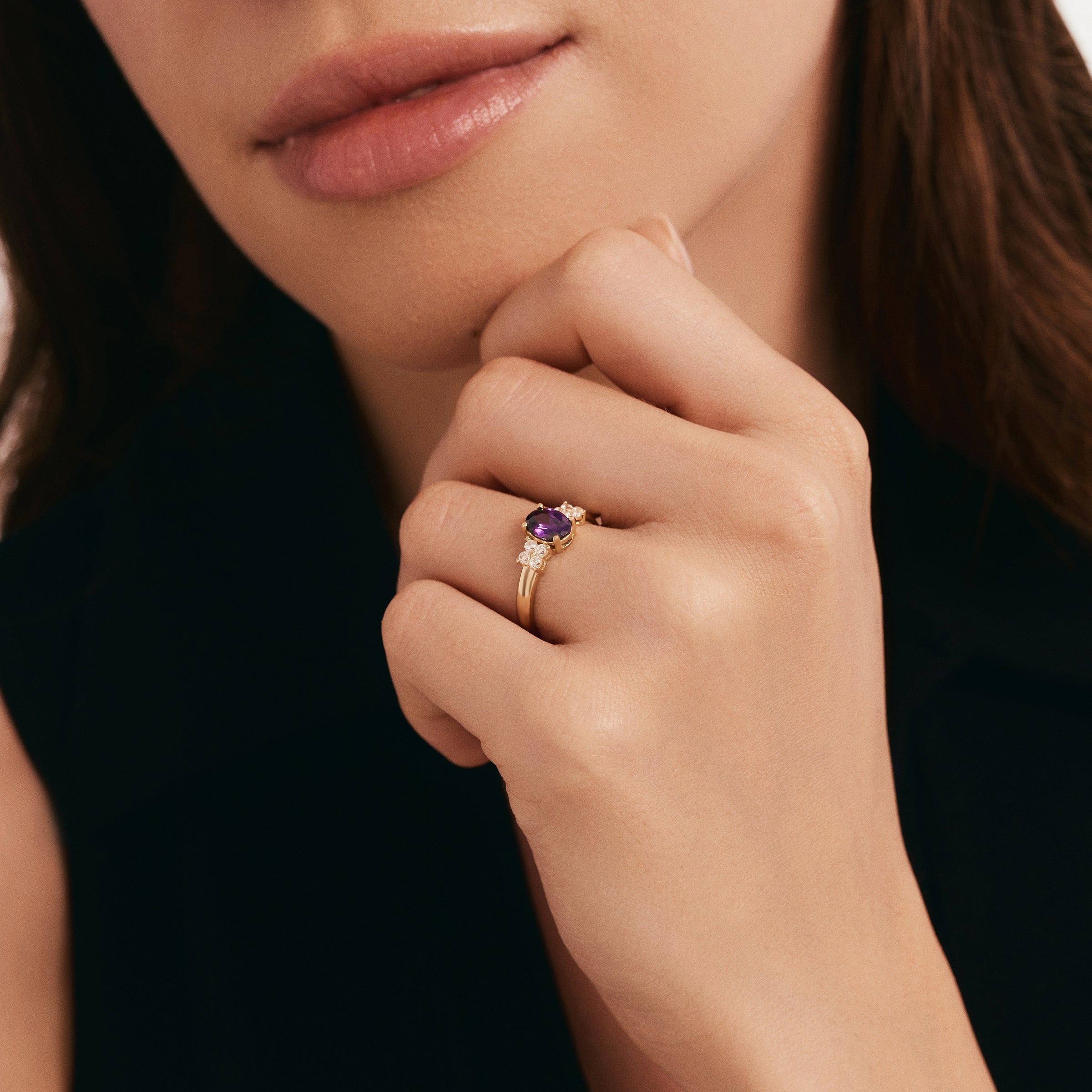 Oval Amethyst CZ Ring in 14K Gold