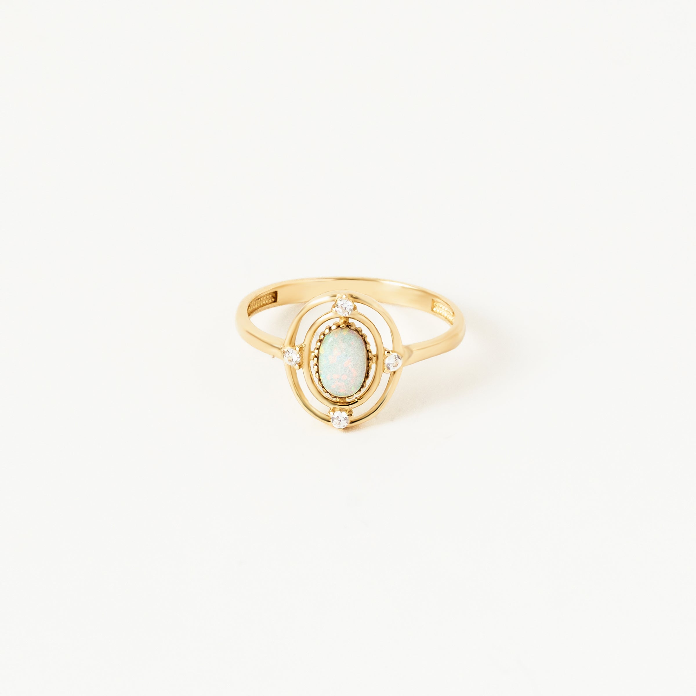 CZ Halo Opal 14K Gold Ring