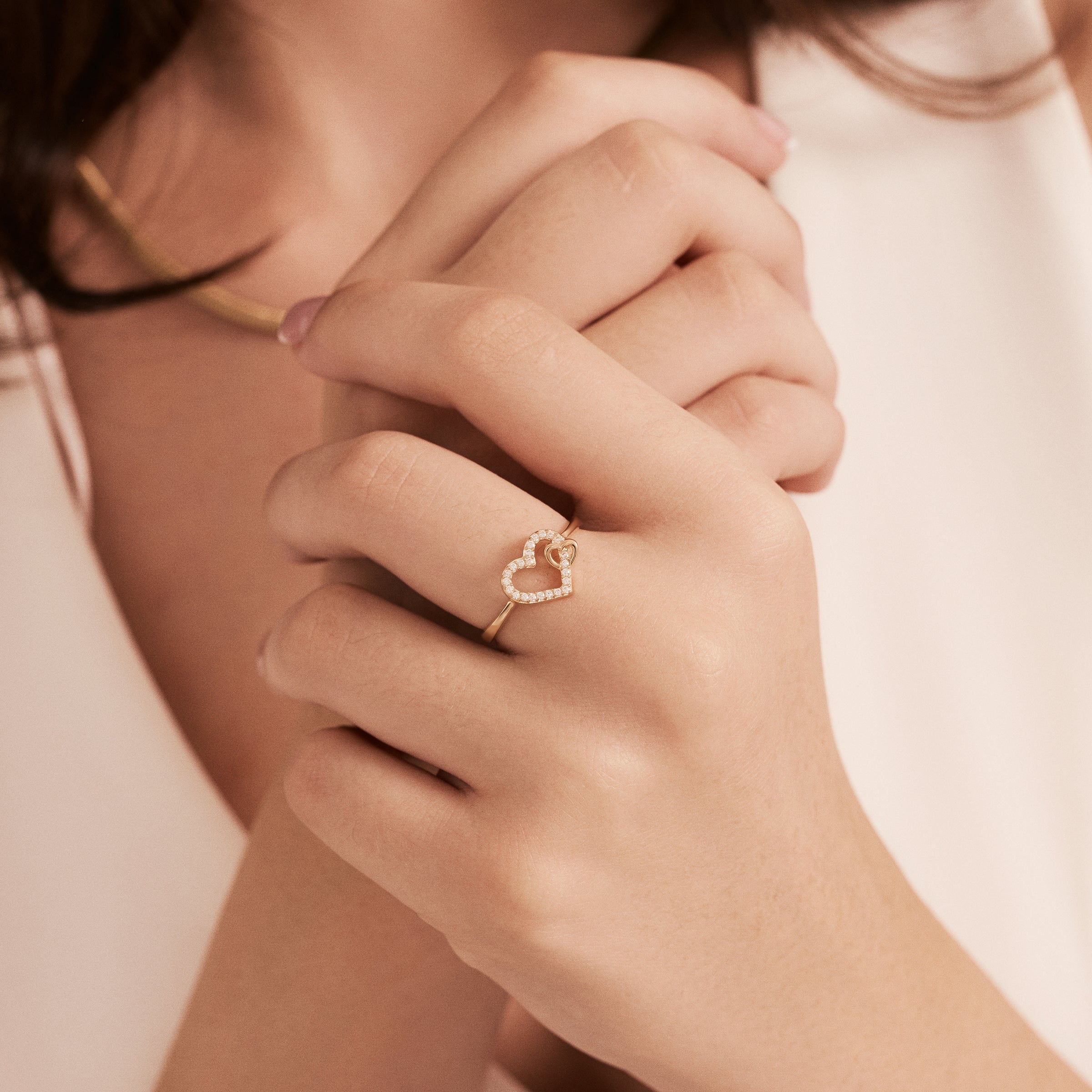 Heart-Shaped CZ Accent Ring in 14K Gold