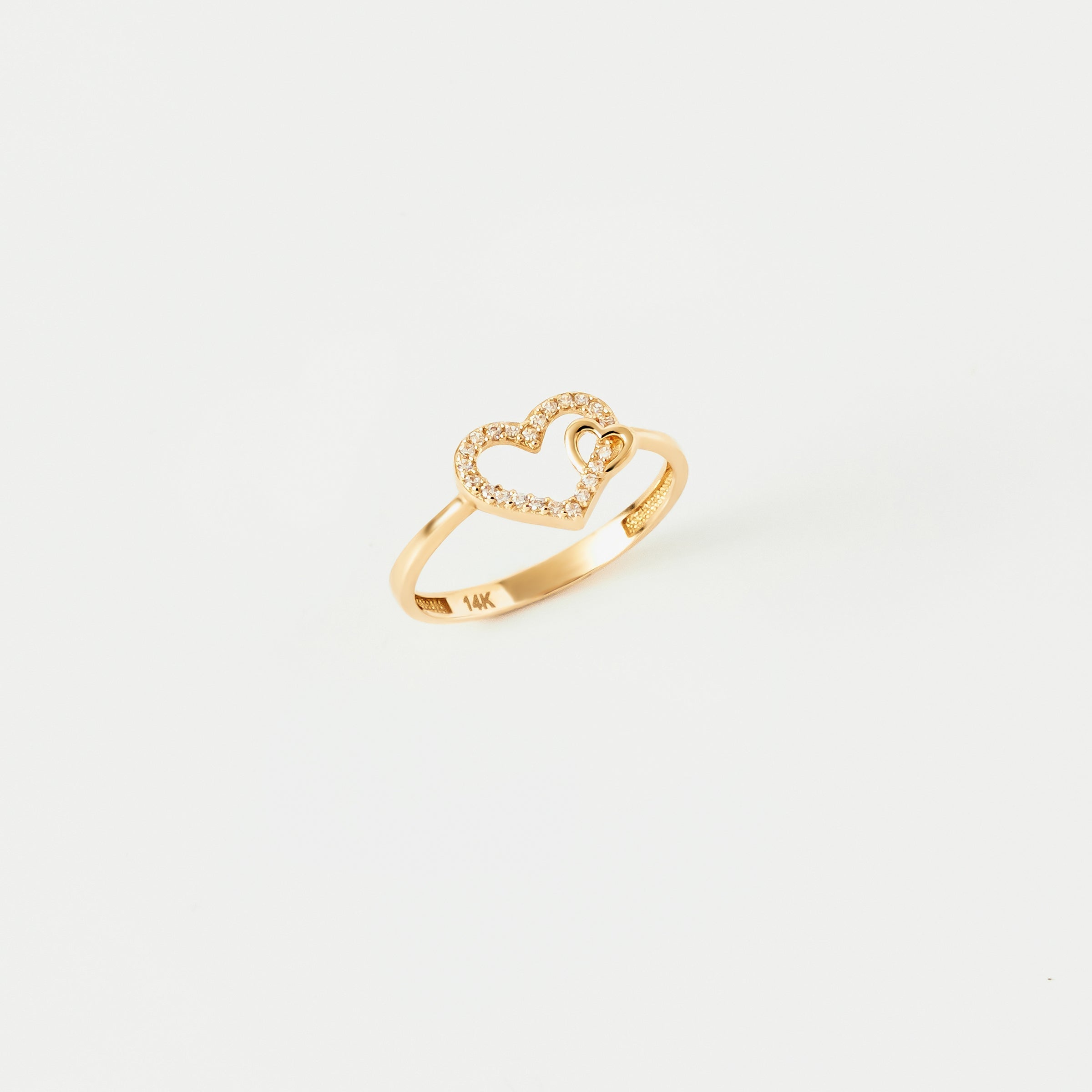 Heart-Shaped CZ Accent Ring in 14K Gold