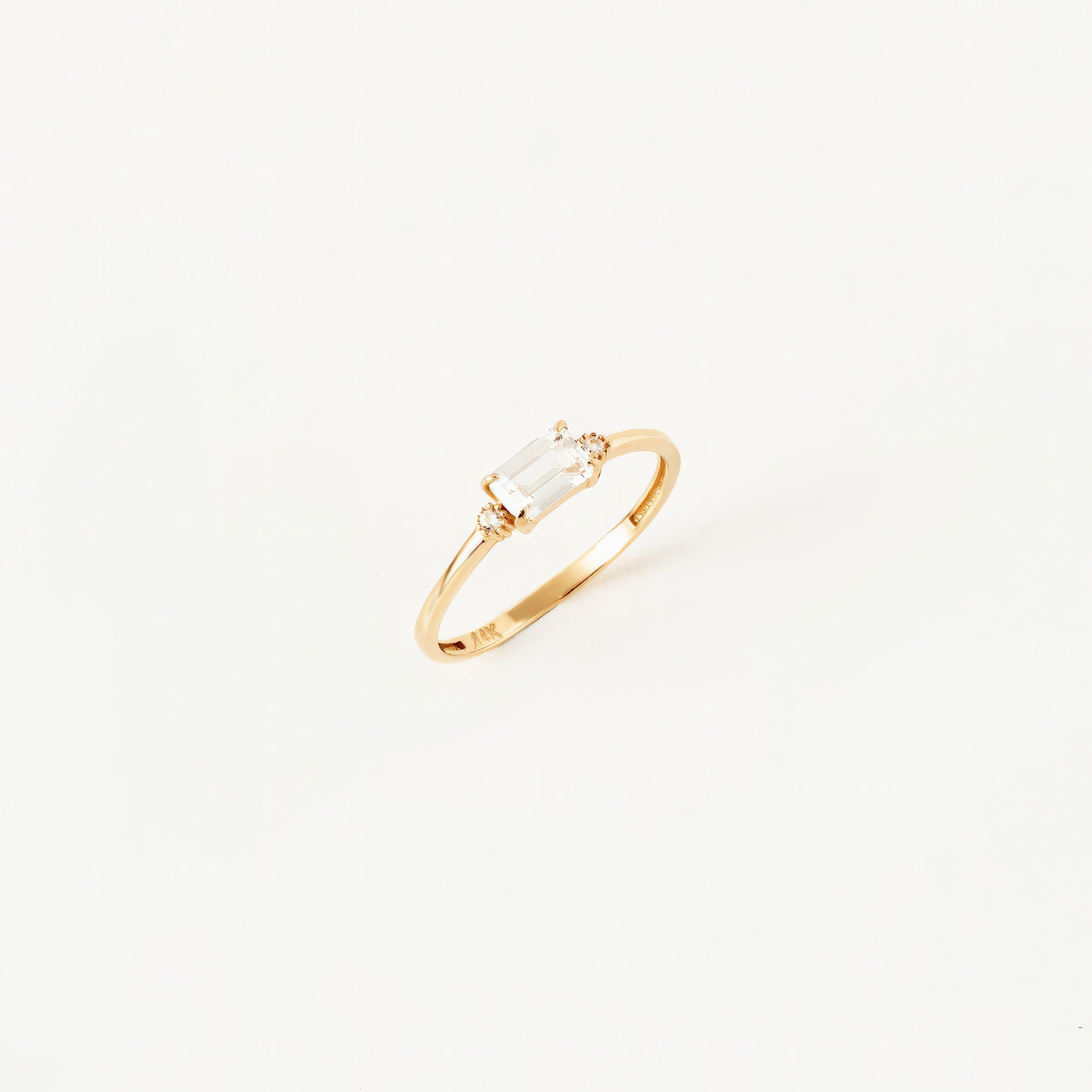 Solitaire CZ Accent Ring in 14K Gold