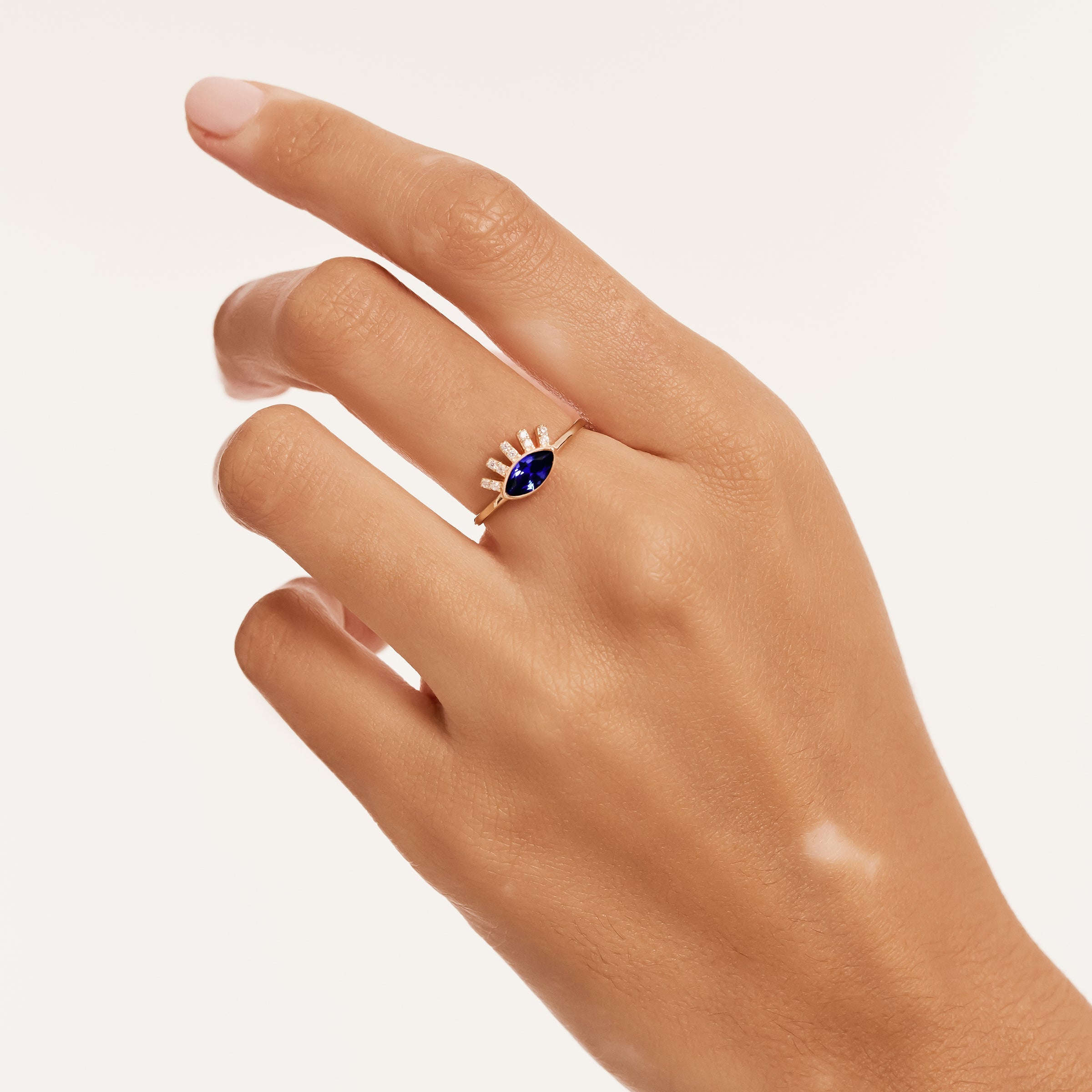 Sapphire Eye and CZ Accent Ring in 14K Gold