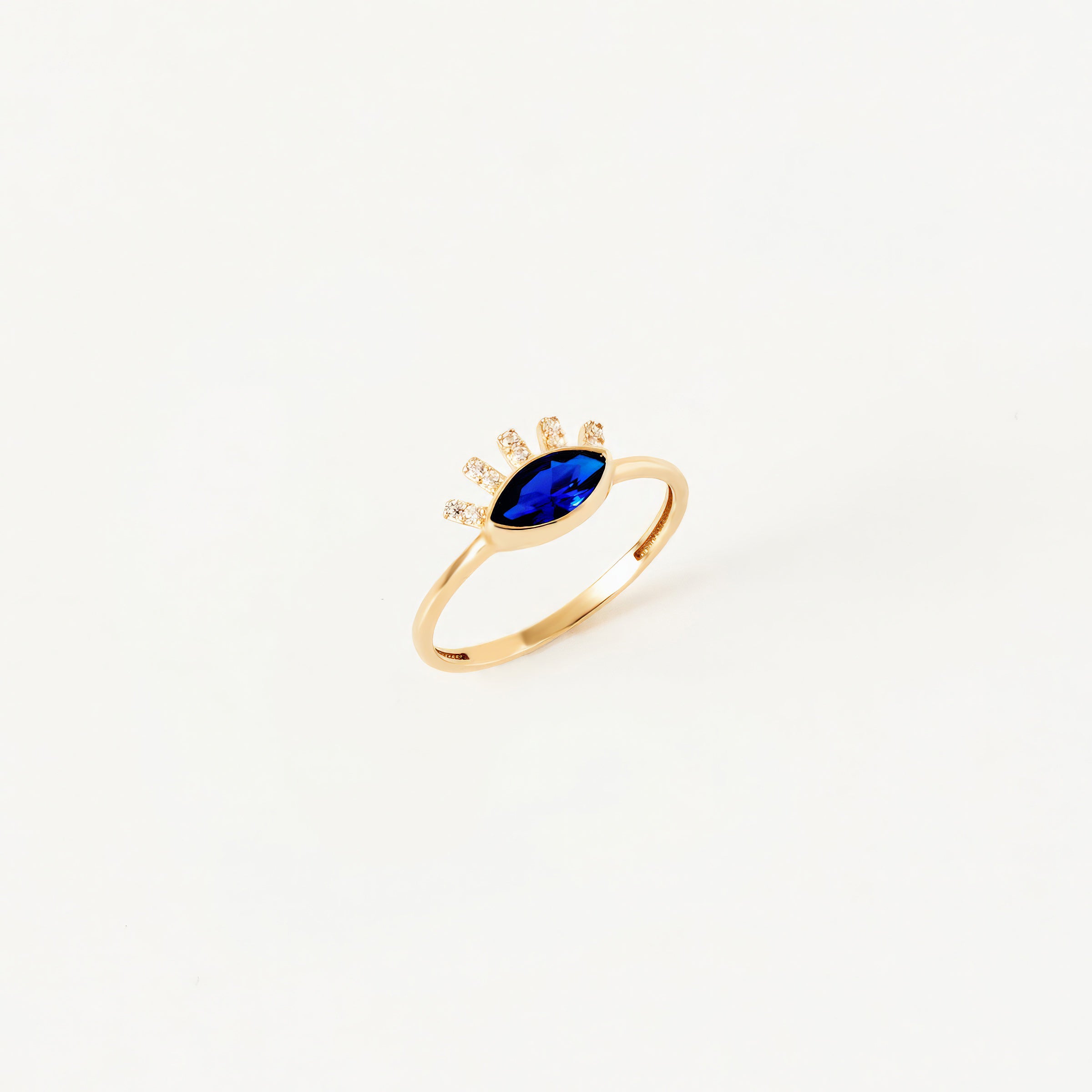 Sapphire Eye and CZ Accent Ring in 14K Gold