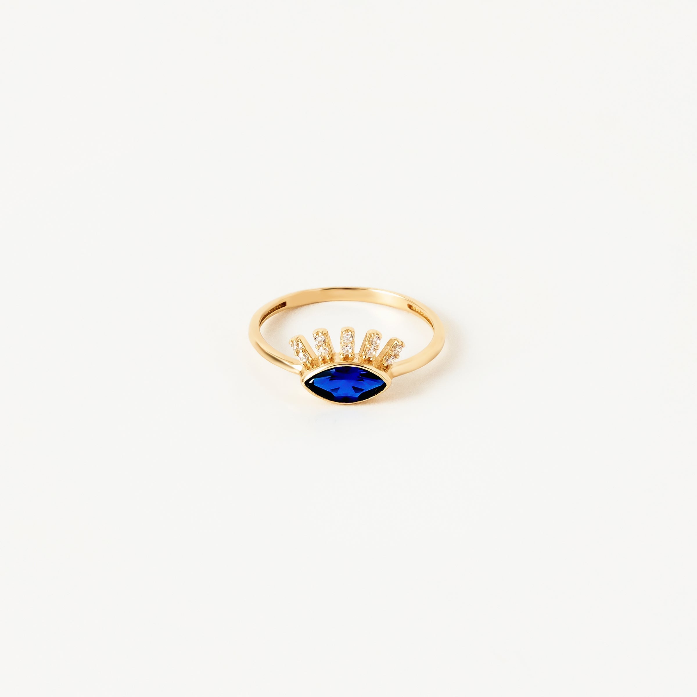 Sapphire Eye and CZ Accent Ring in 14K Gold