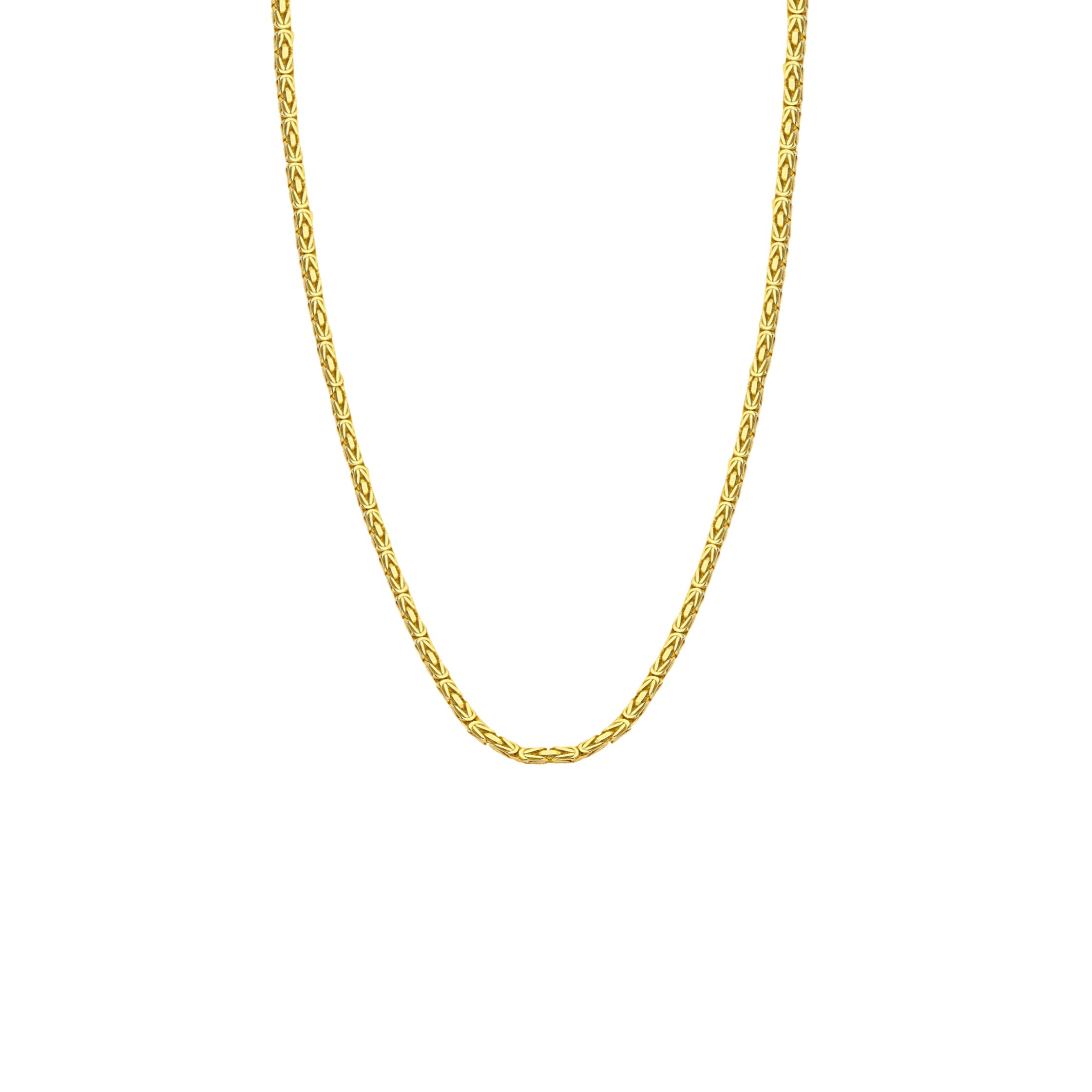 14K gold Byzantine square chain necklace, 5.50mm, featuring an intricate design and polished finish.