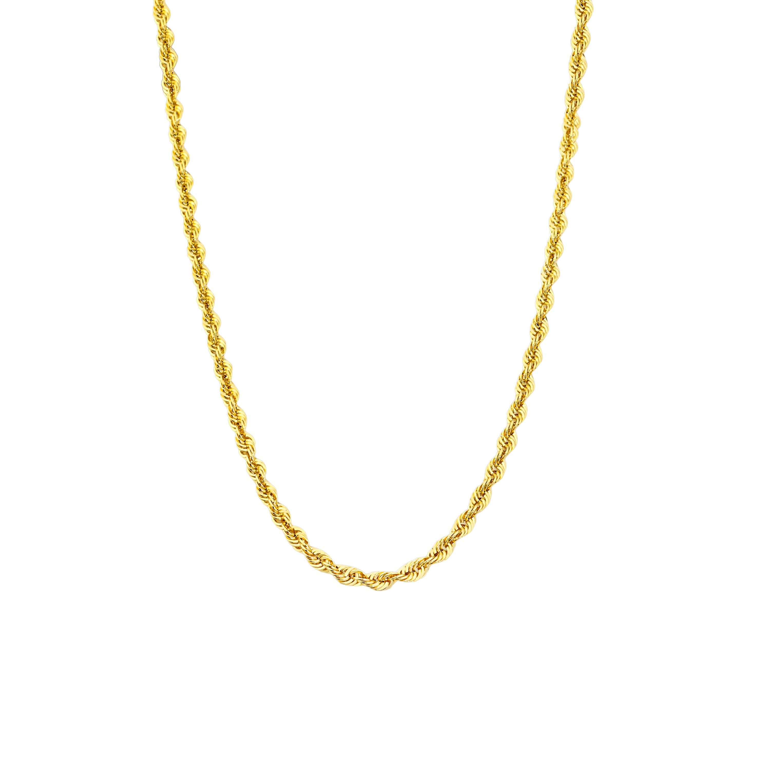 2.25mm gold rope chain necklace with polished finish, perfect for layering and everyday wear.
