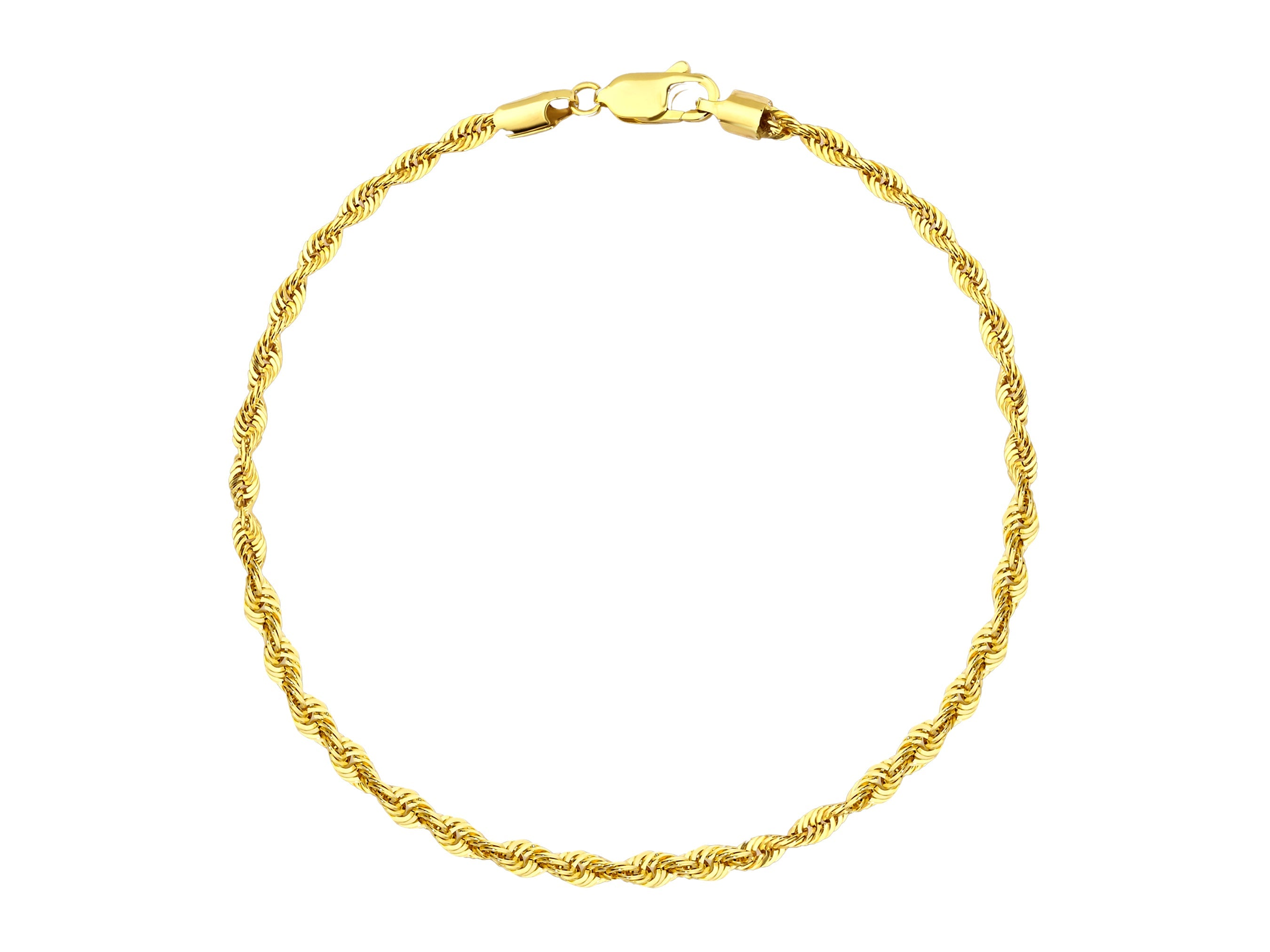 14K Gold Twisted Rope Chain Bracelet - 2.25 mm featuring an intricate twisted rope design in polished gold.