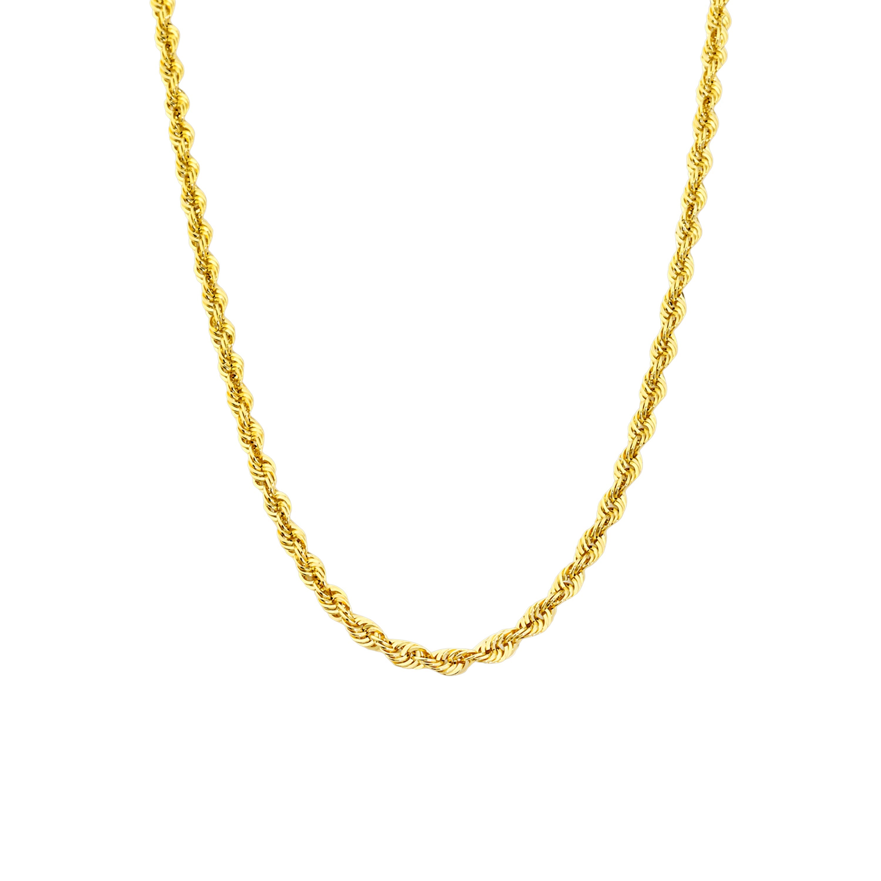 14K Gold Rope Twisted Chain Necklace, 2.55 mm, featuring an intricate rope twist design and polished finish.