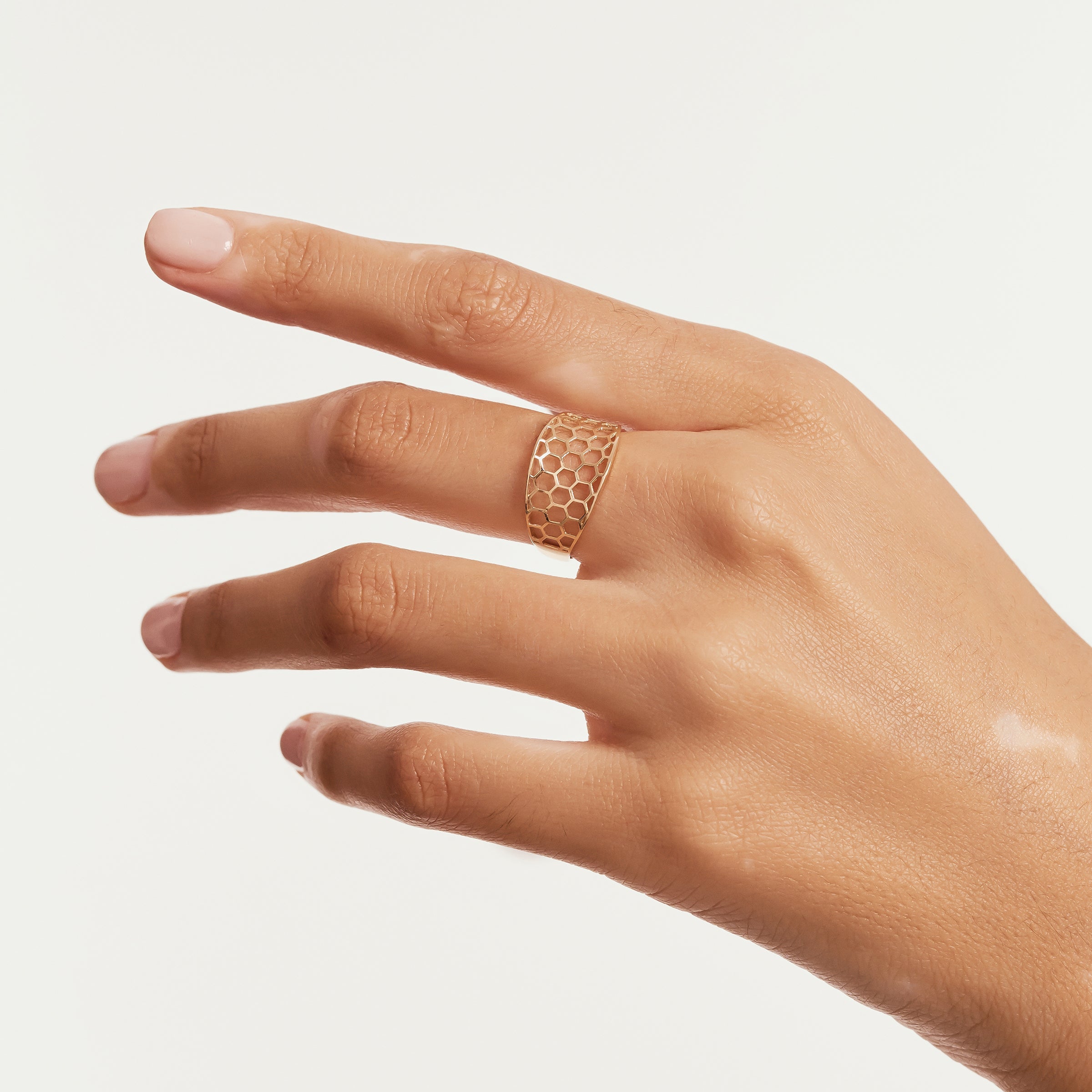 Honeycomb Pattern 14K Gold Ring