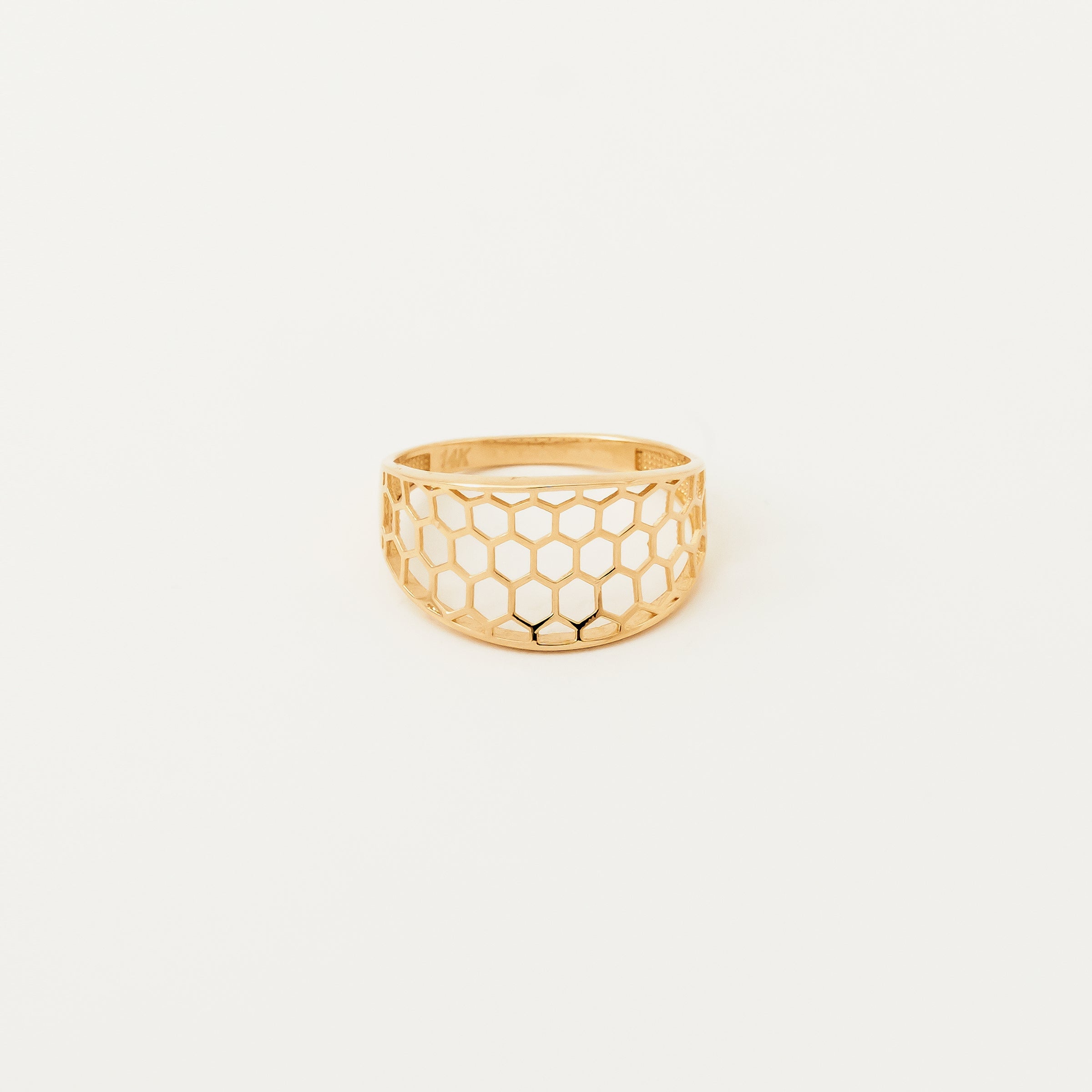 Honeycomb Pattern 14K Gold Ring