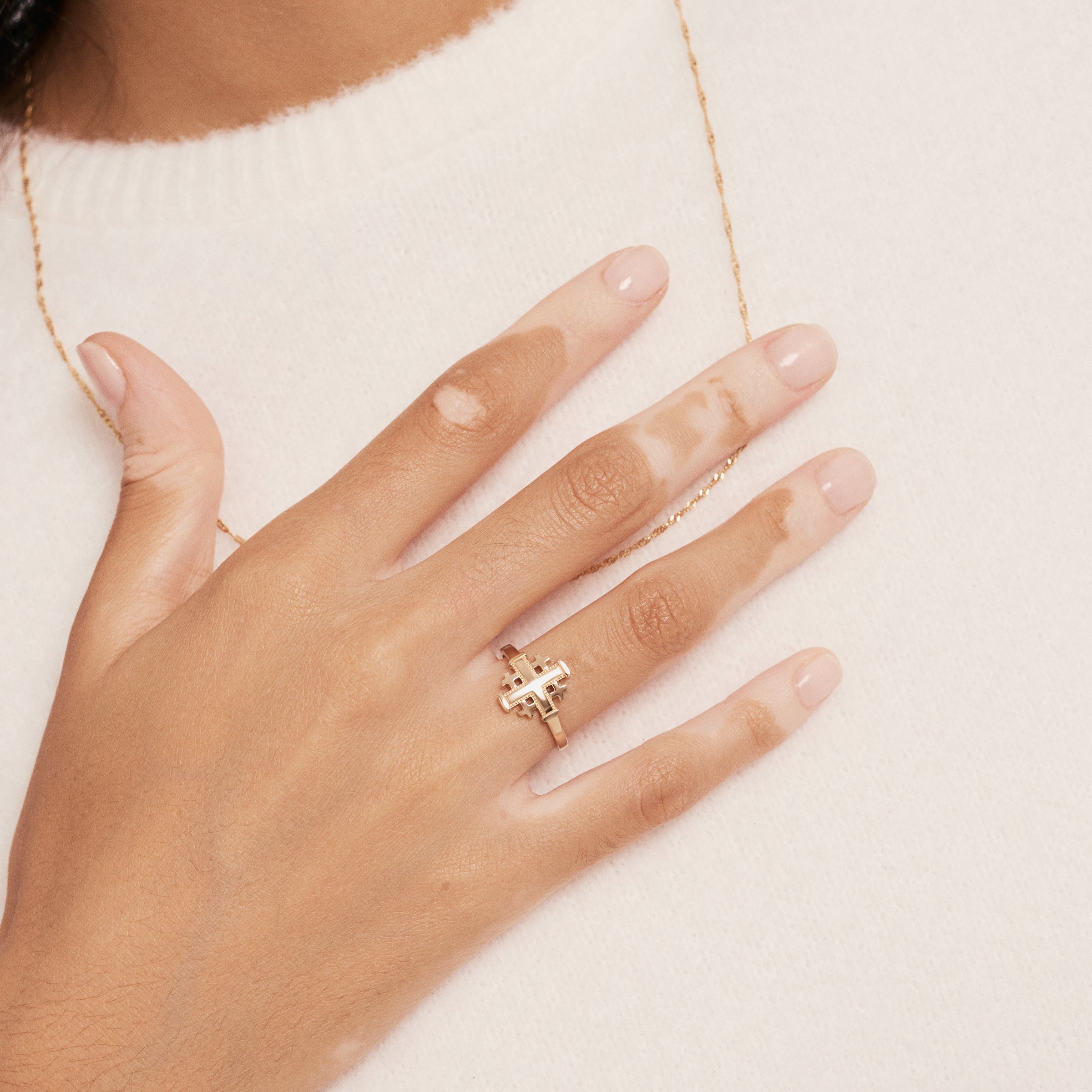 Geometric Cross Symbol 14K Gold Ring