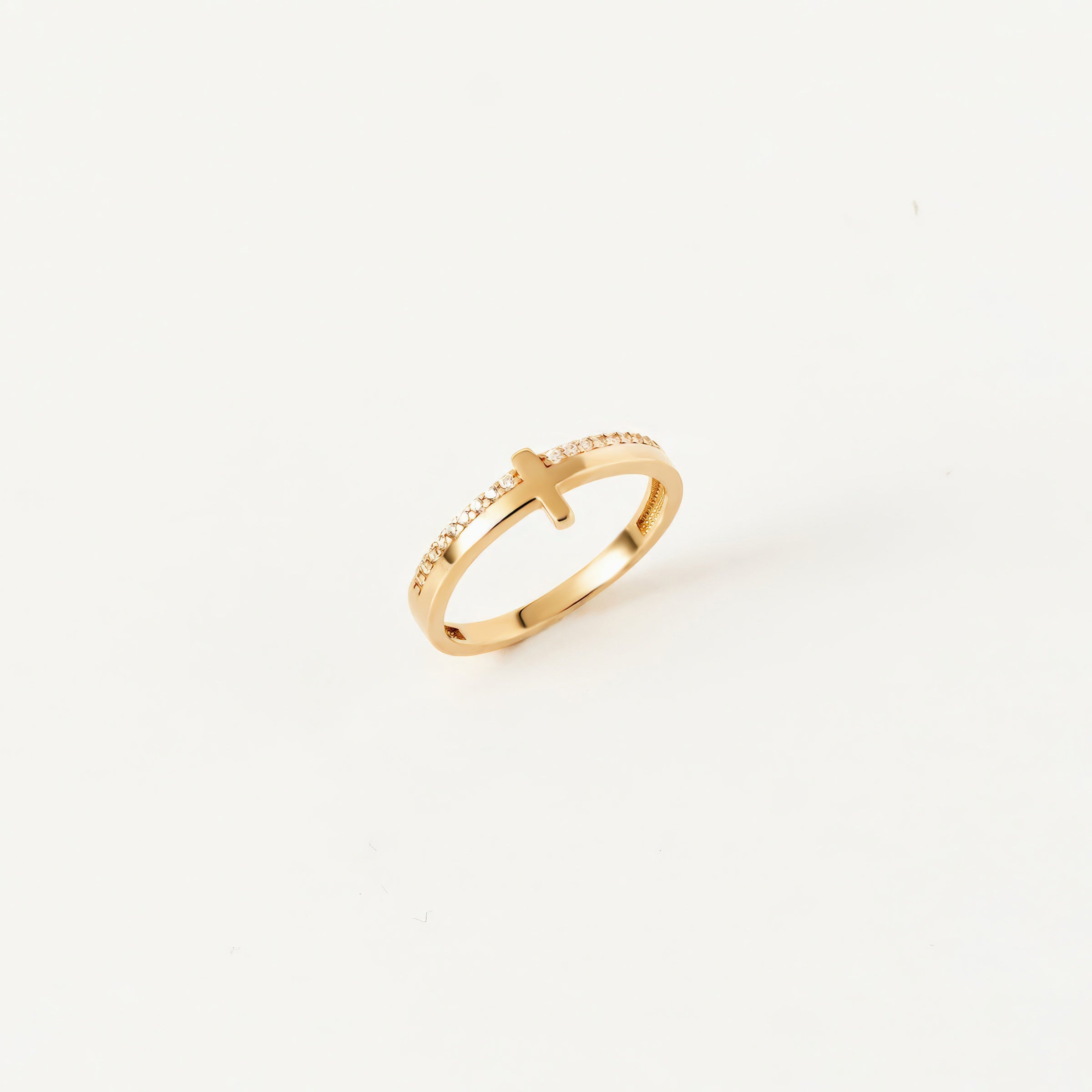 CZ-Accented Cross Ring in 14K Gold