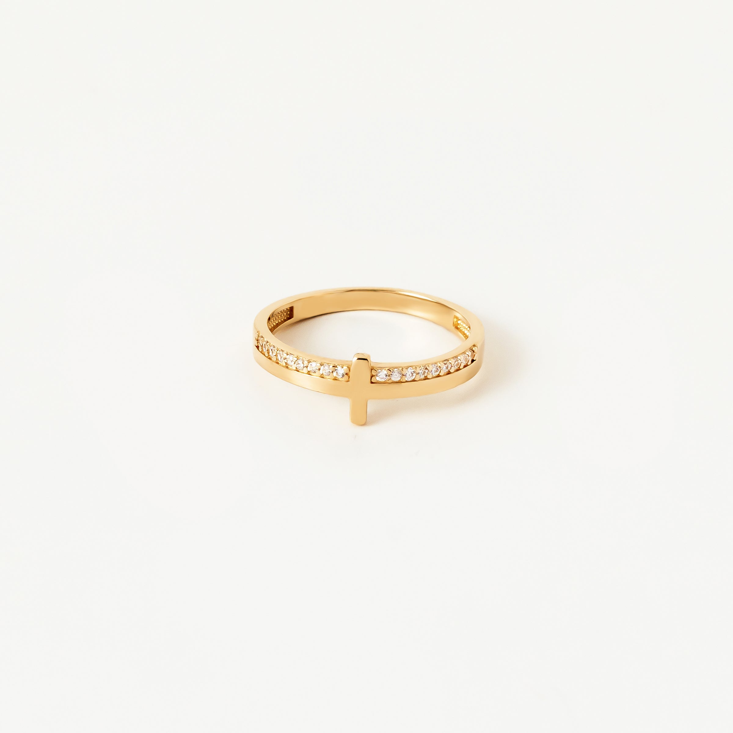 CZ-Accented Cross Ring in 14K Gold