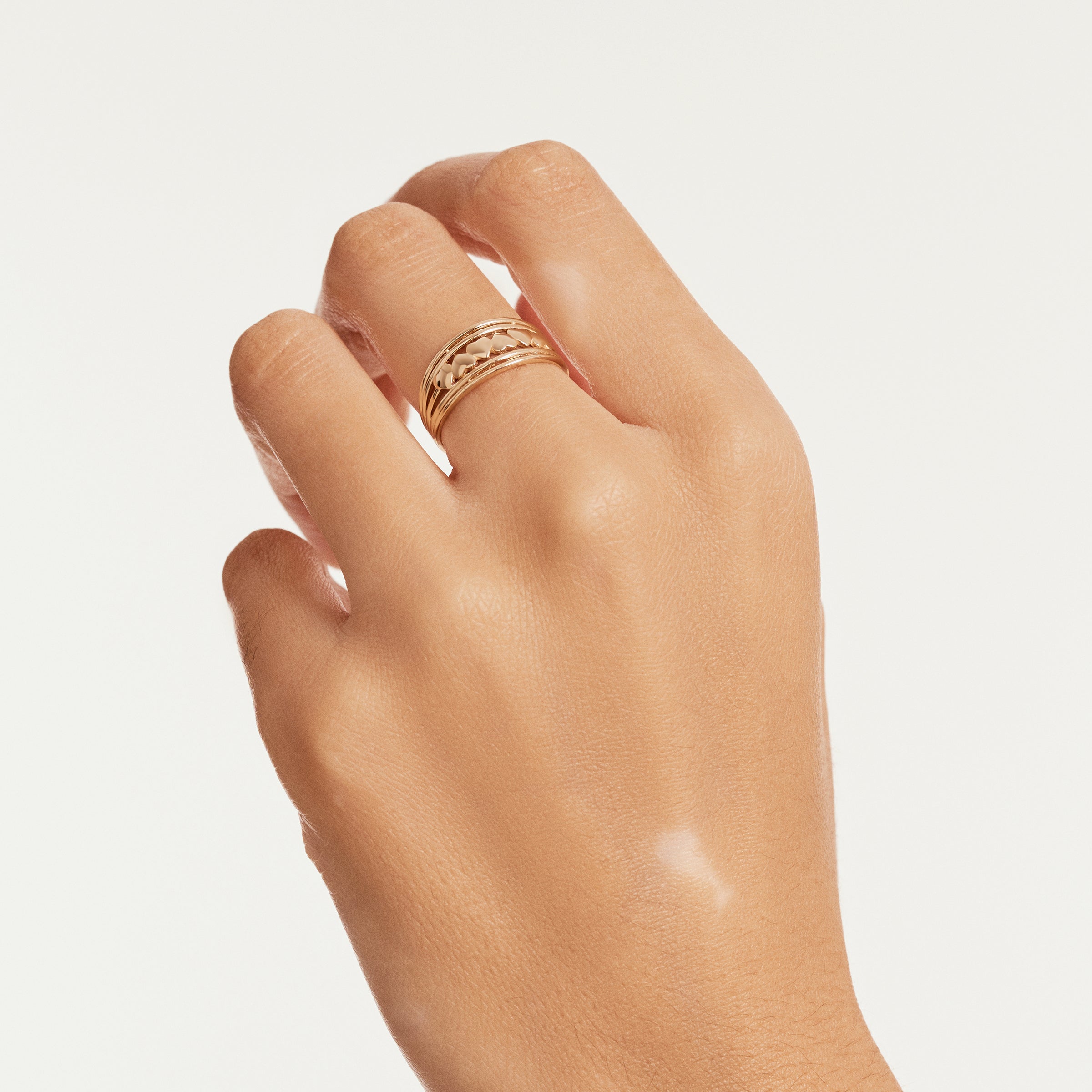 Heart Motif Stacked Band 14K Gold Ring