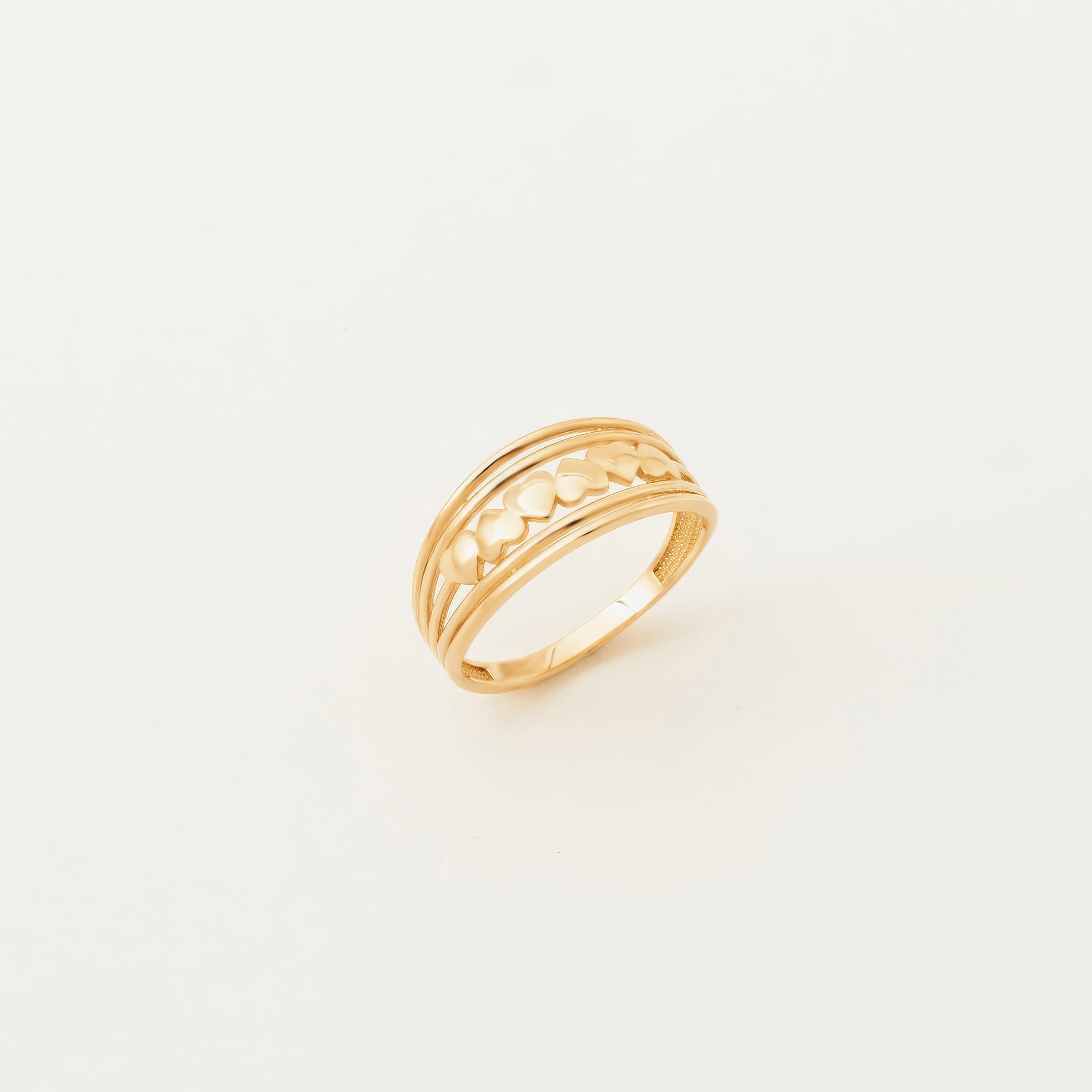 Heart Motif Stacked Band 14K Gold Ring