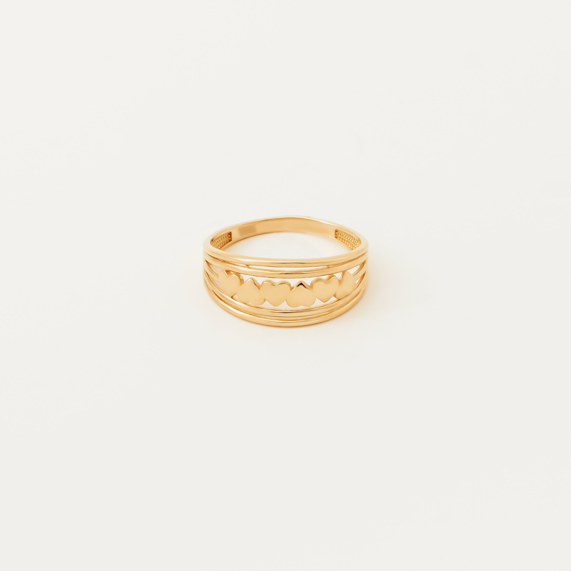 Heart Motif Stacked Band 14K Gold Ring