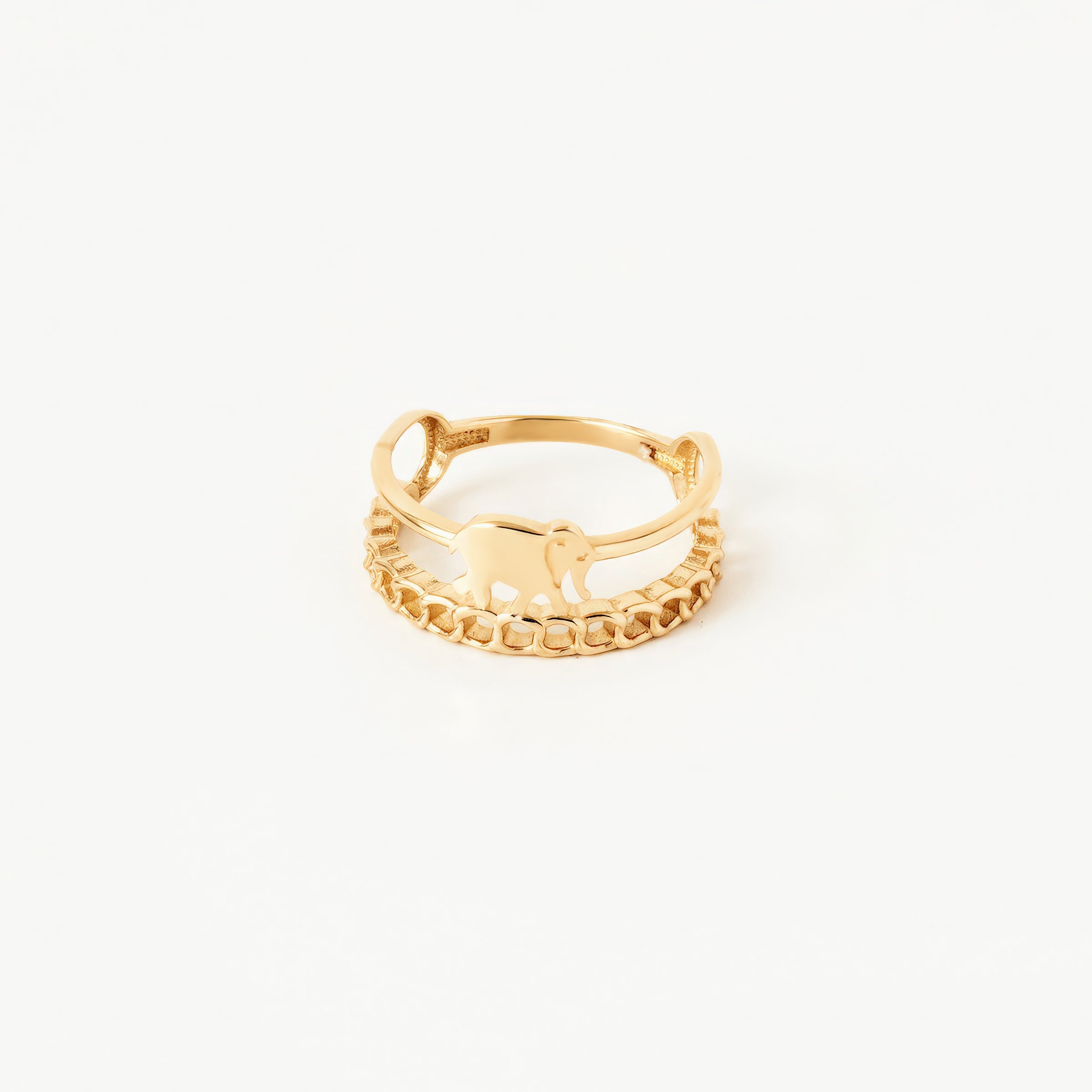 Elephant Motif 14K Gold Ring