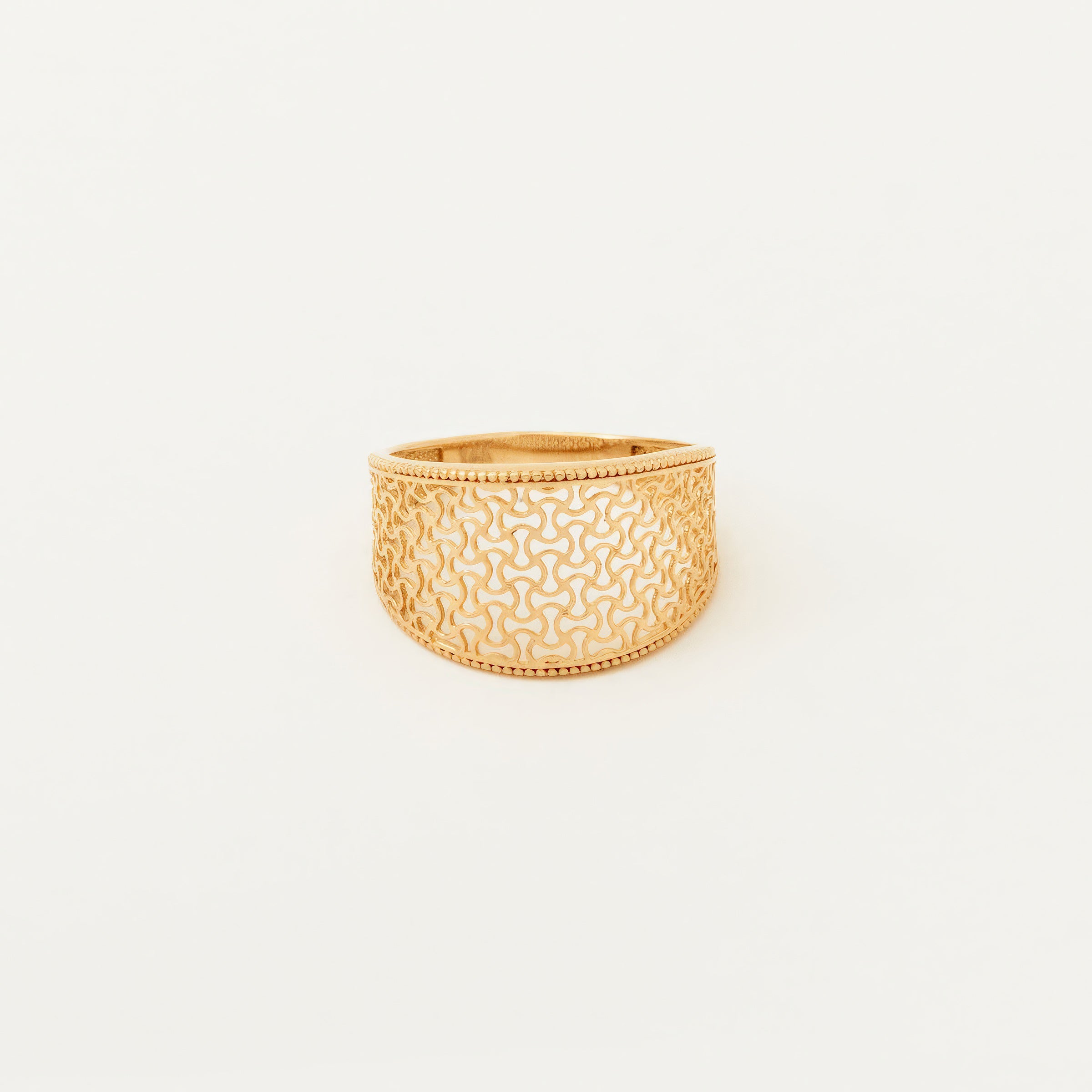 Wave Pattern Wide Band 14K Gold Ring