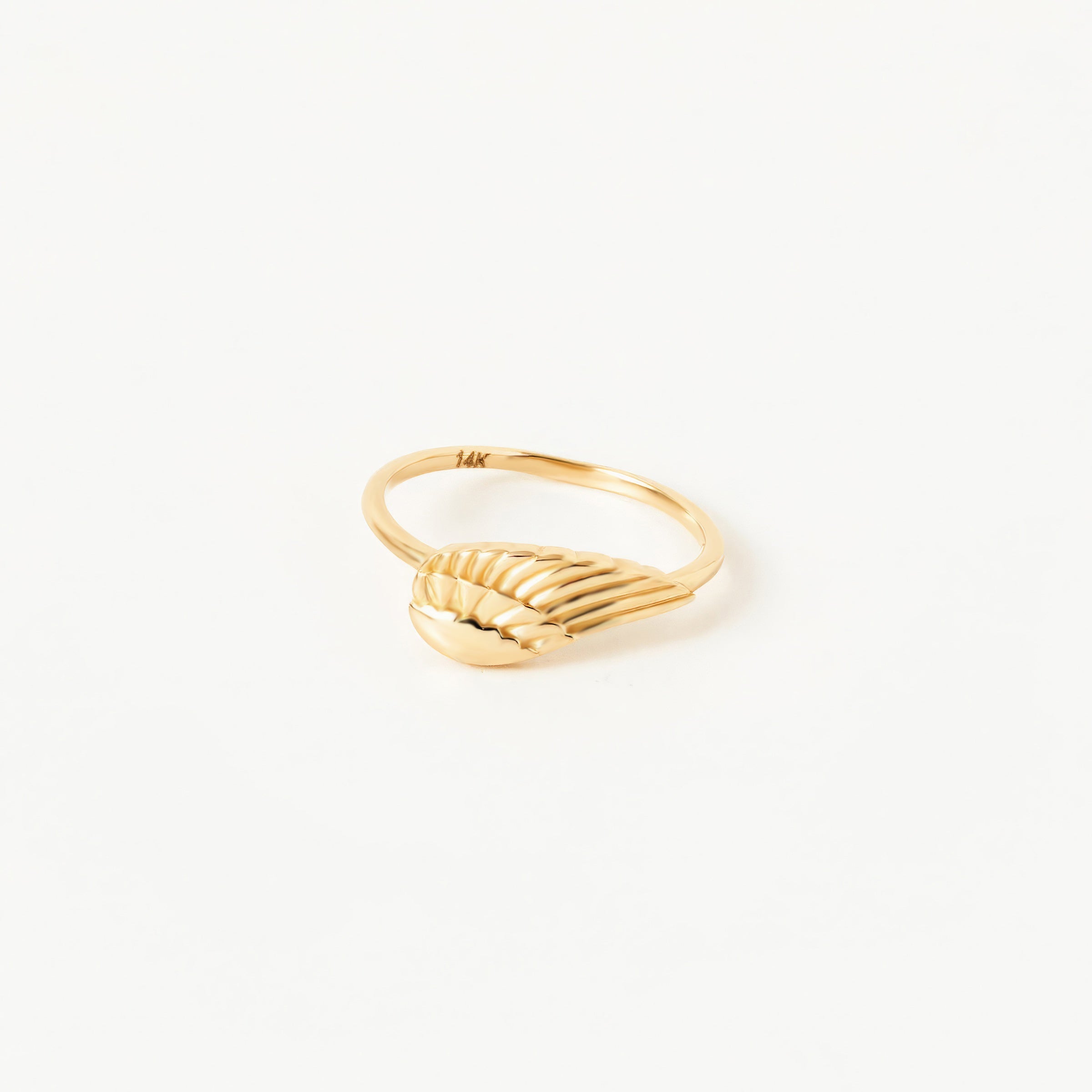 Wing Feathers Solitaire Ring in 14K Gold