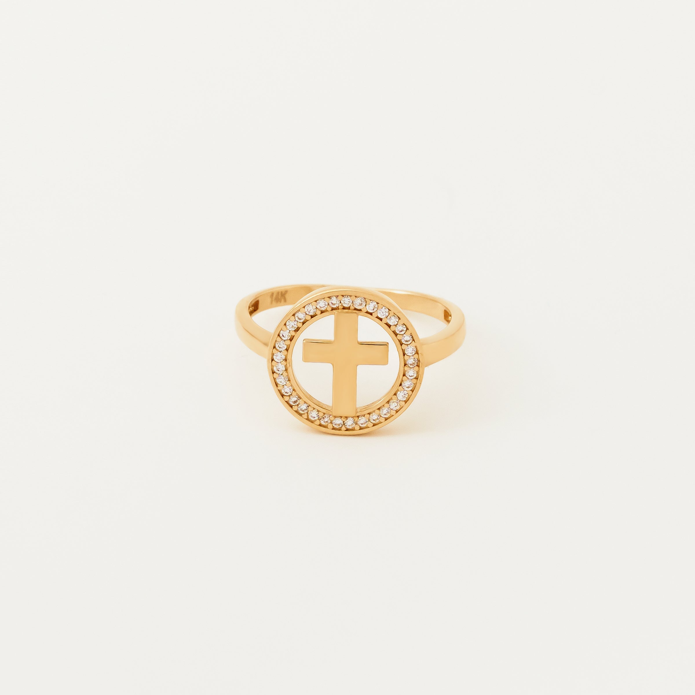 CZ Circle Cross Ring in 14K Gold