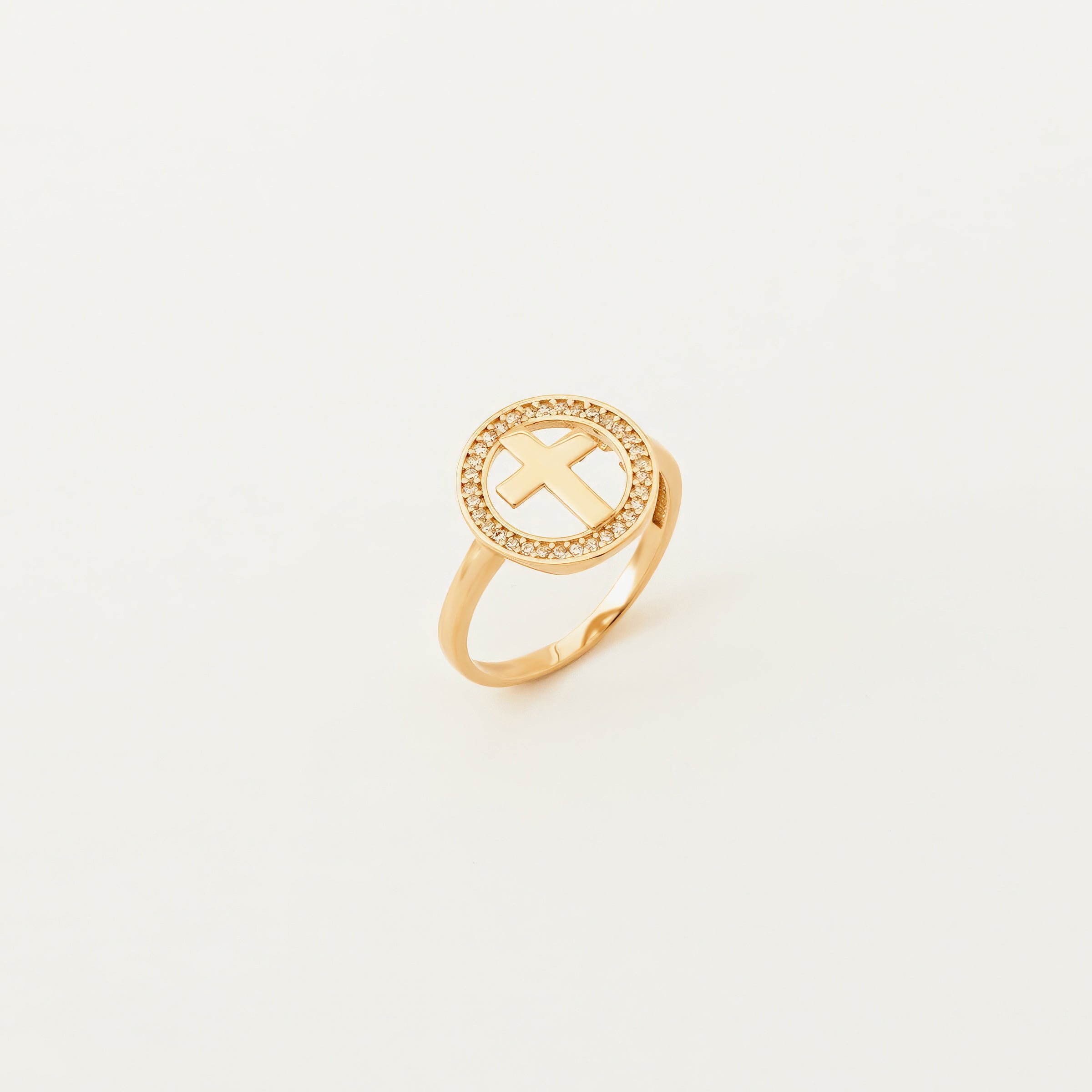 CZ Circle Cross Ring in 14K Gold