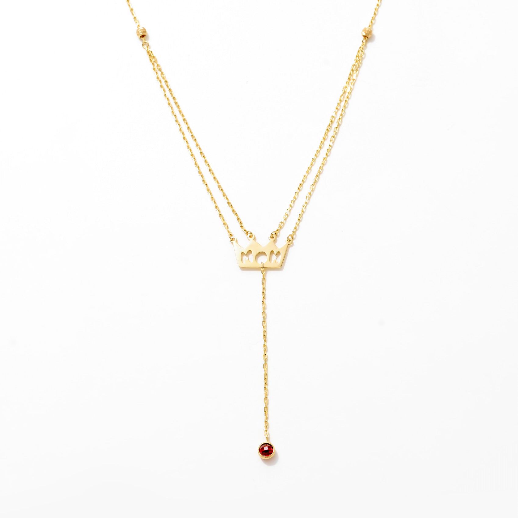 Mom Ruby Stone Double Chain Necklace