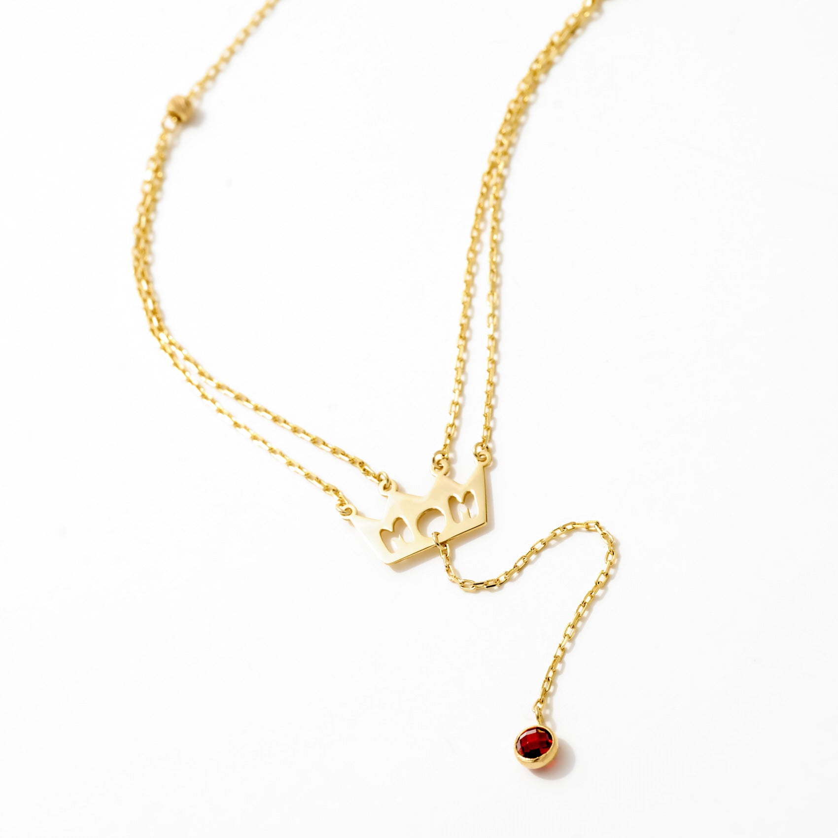 Mom Ruby Stone Double Chain Necklace