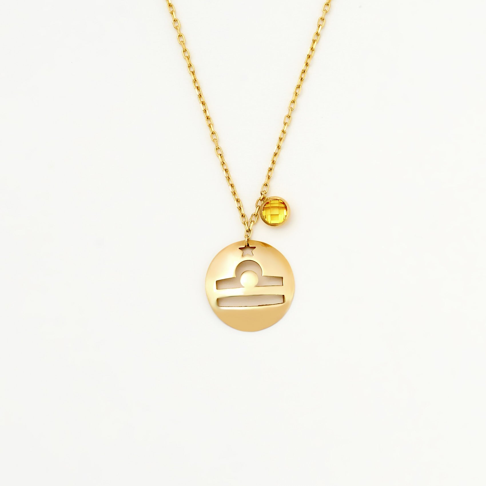 Libra Disc Necklace With Birthstone