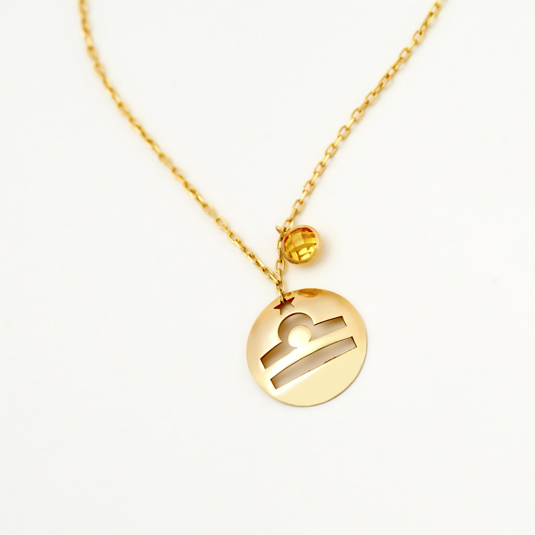 Libra Disc Necklace With Birthstone