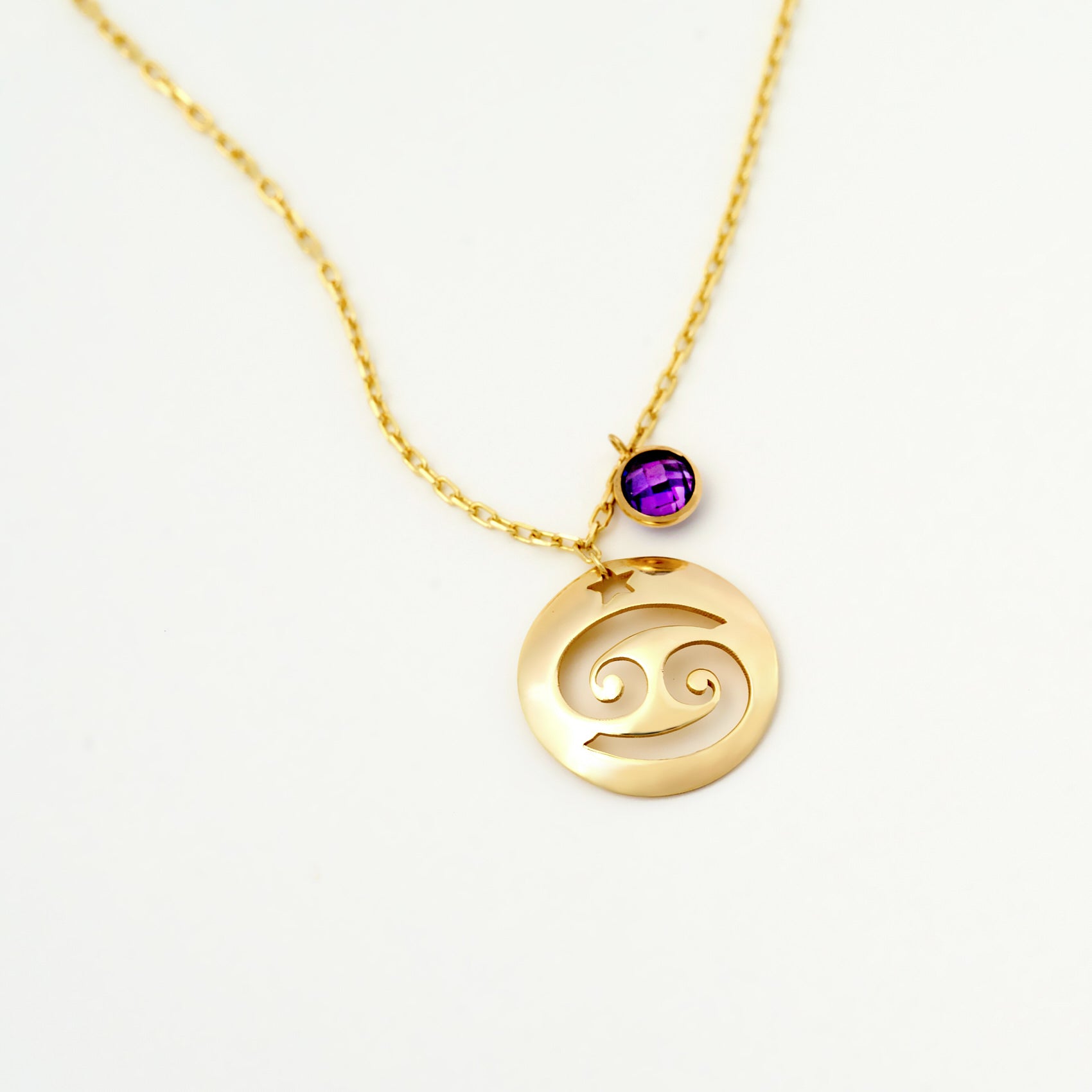 Cancer Disc Necklace With Birthstone