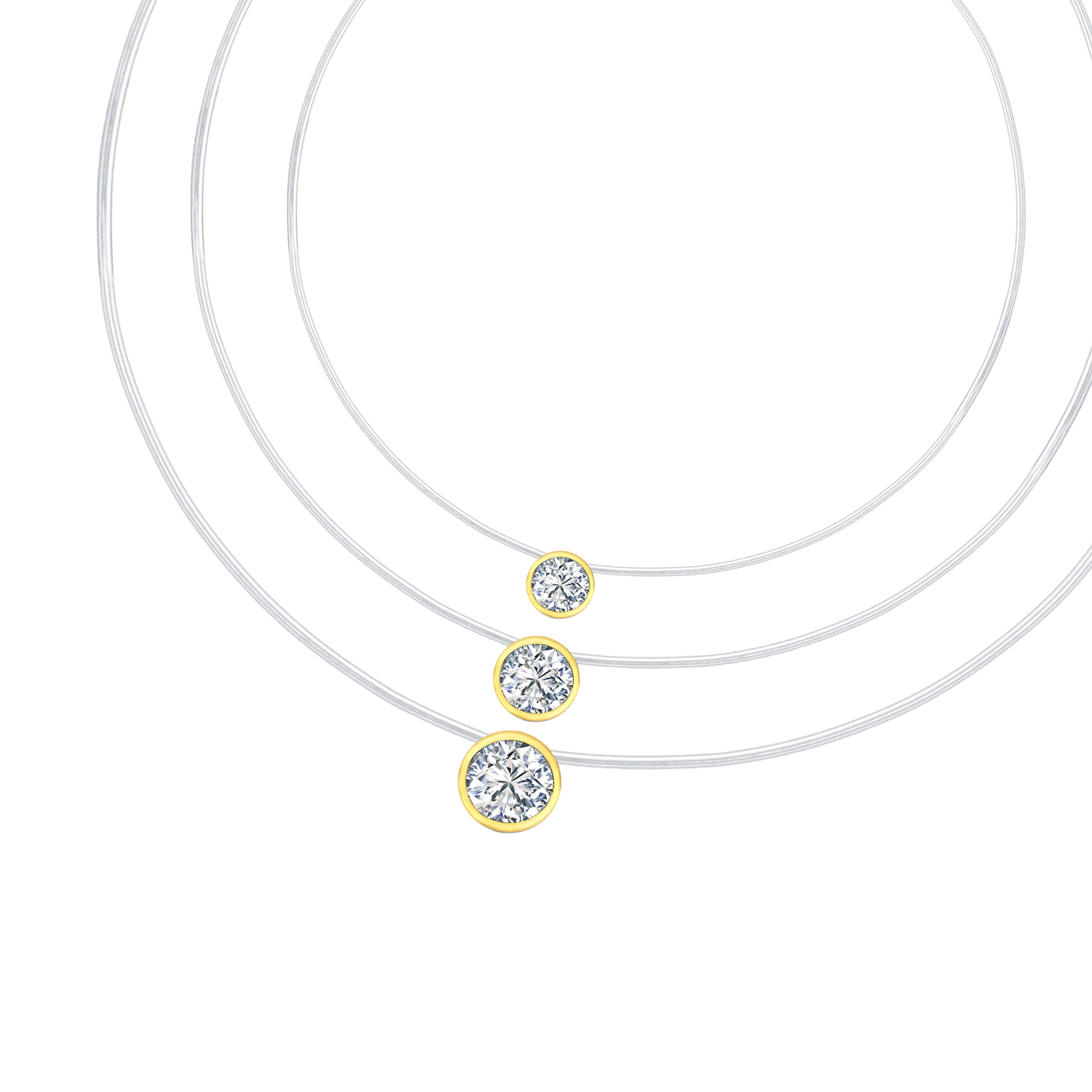 14K Round Pave Invisible Necklace | Minimalist Floating Diamond Necklace