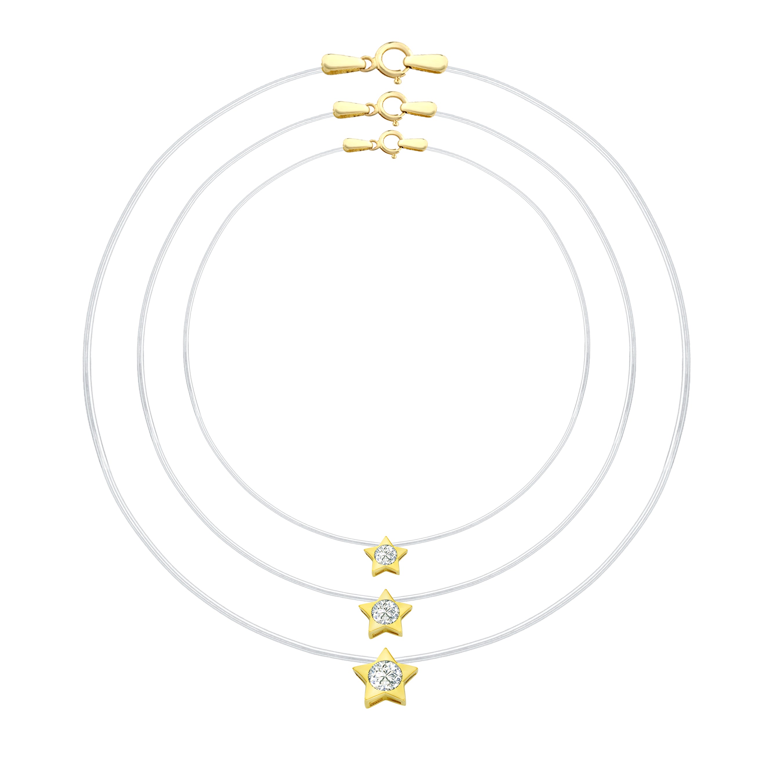 14K Gold Star Invisible Necklace with CZ Diamond Center