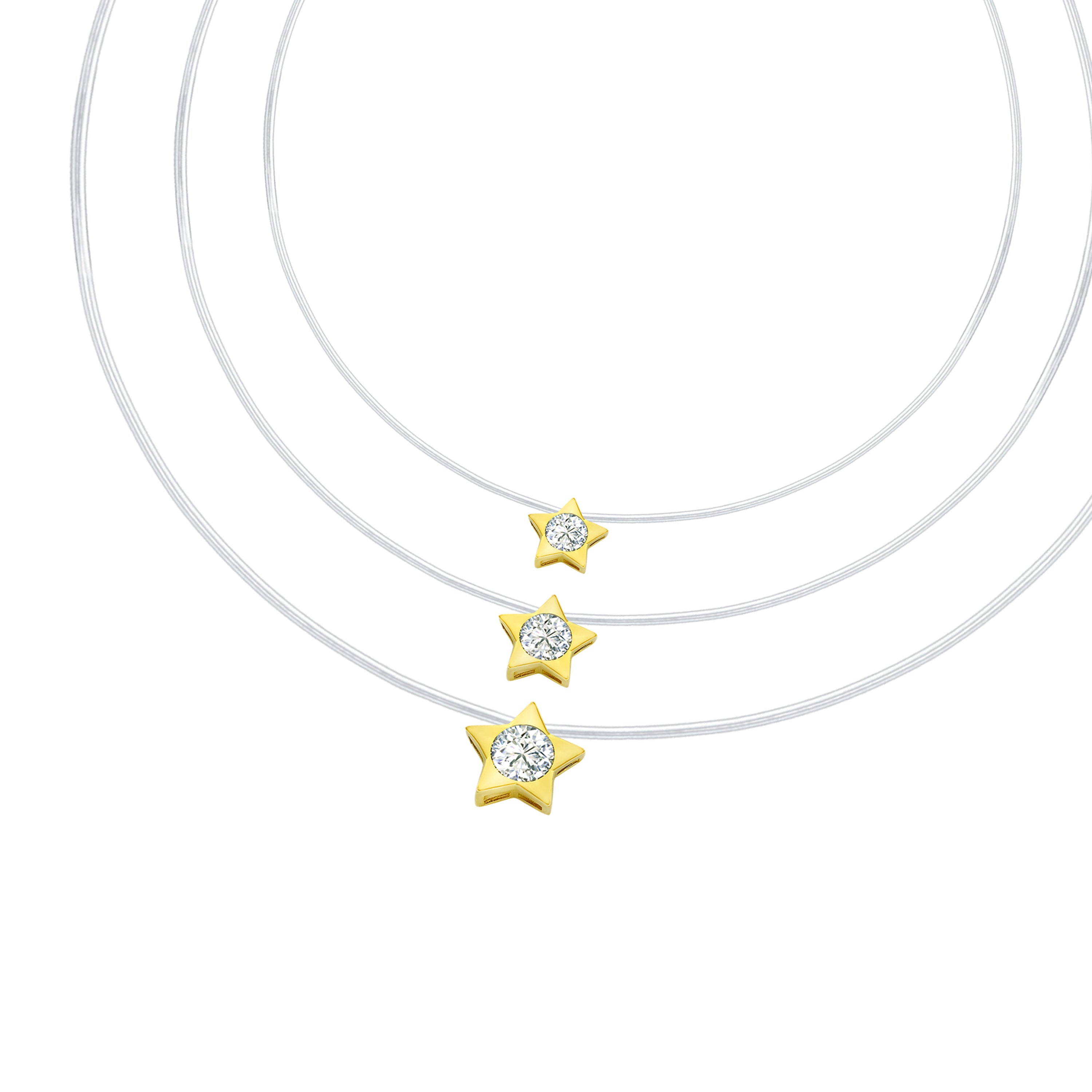 14K Gold Star Invisible Necklace with CZ Diamond Center