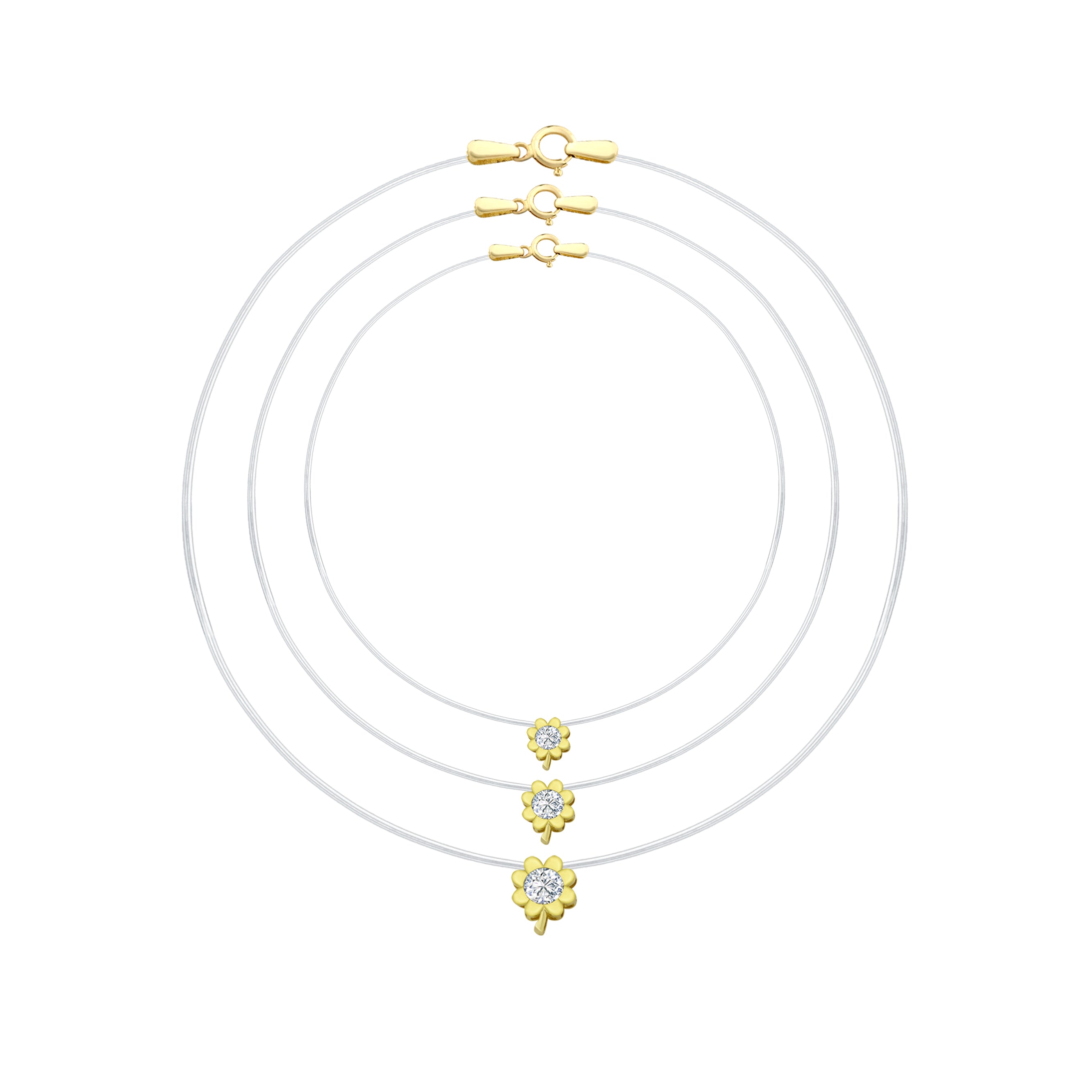 14K Gold Flower Shape Invisible Necklace | Floating Flower Diamond Necklace