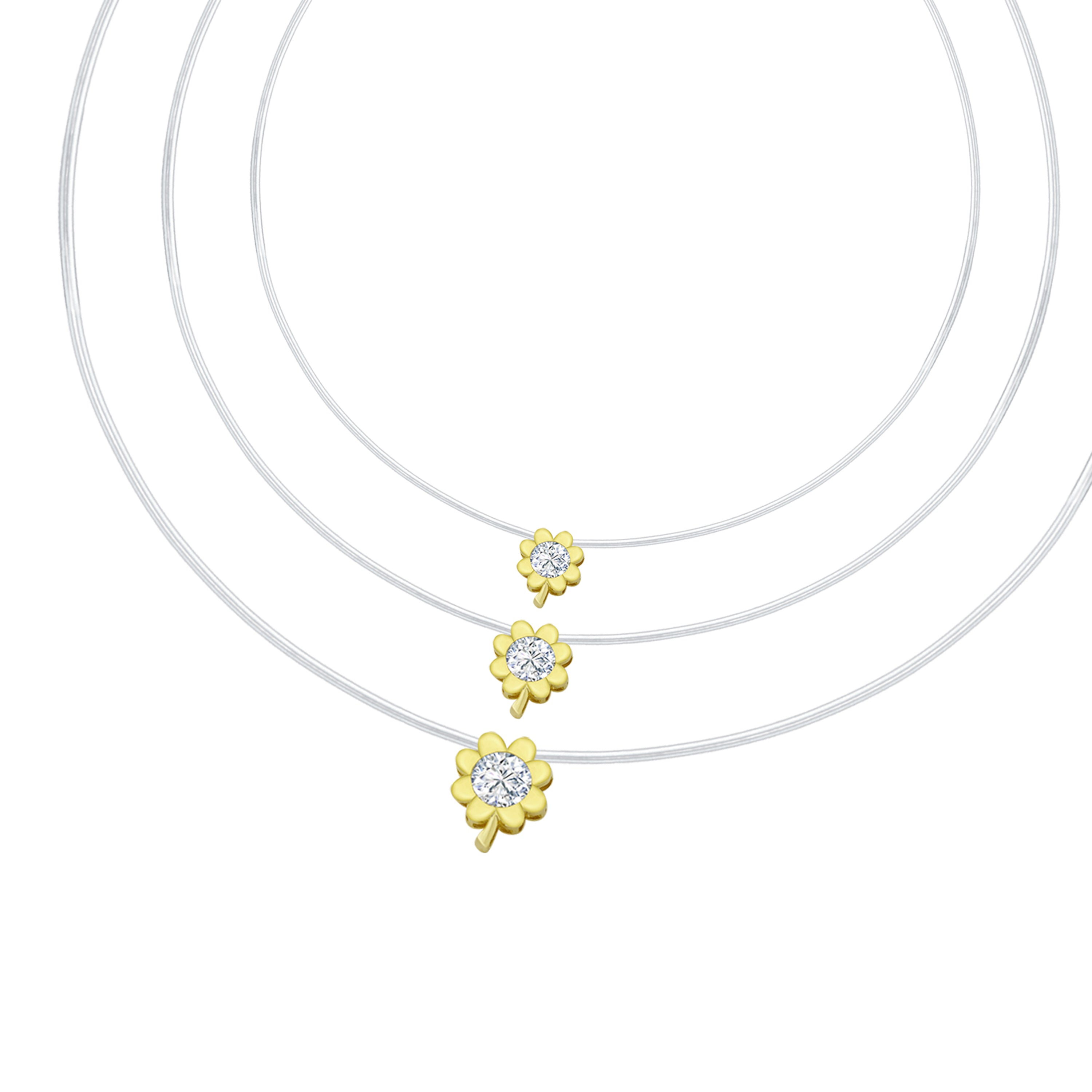 14K Gold Flower Shape Invisible Necklace | Floating Flower Diamond Necklace