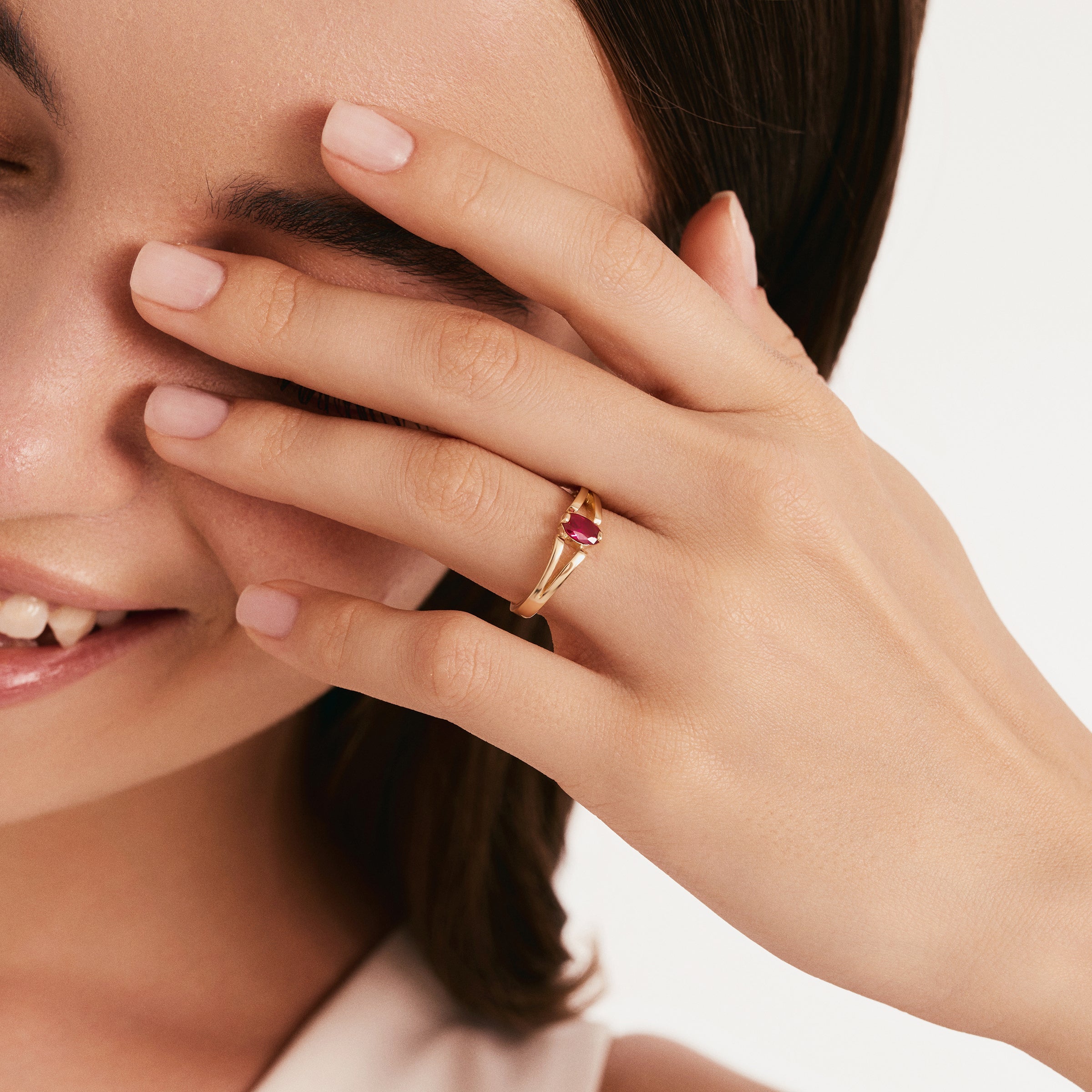 Solitaire Ruby Accent Ring in 14K Gold