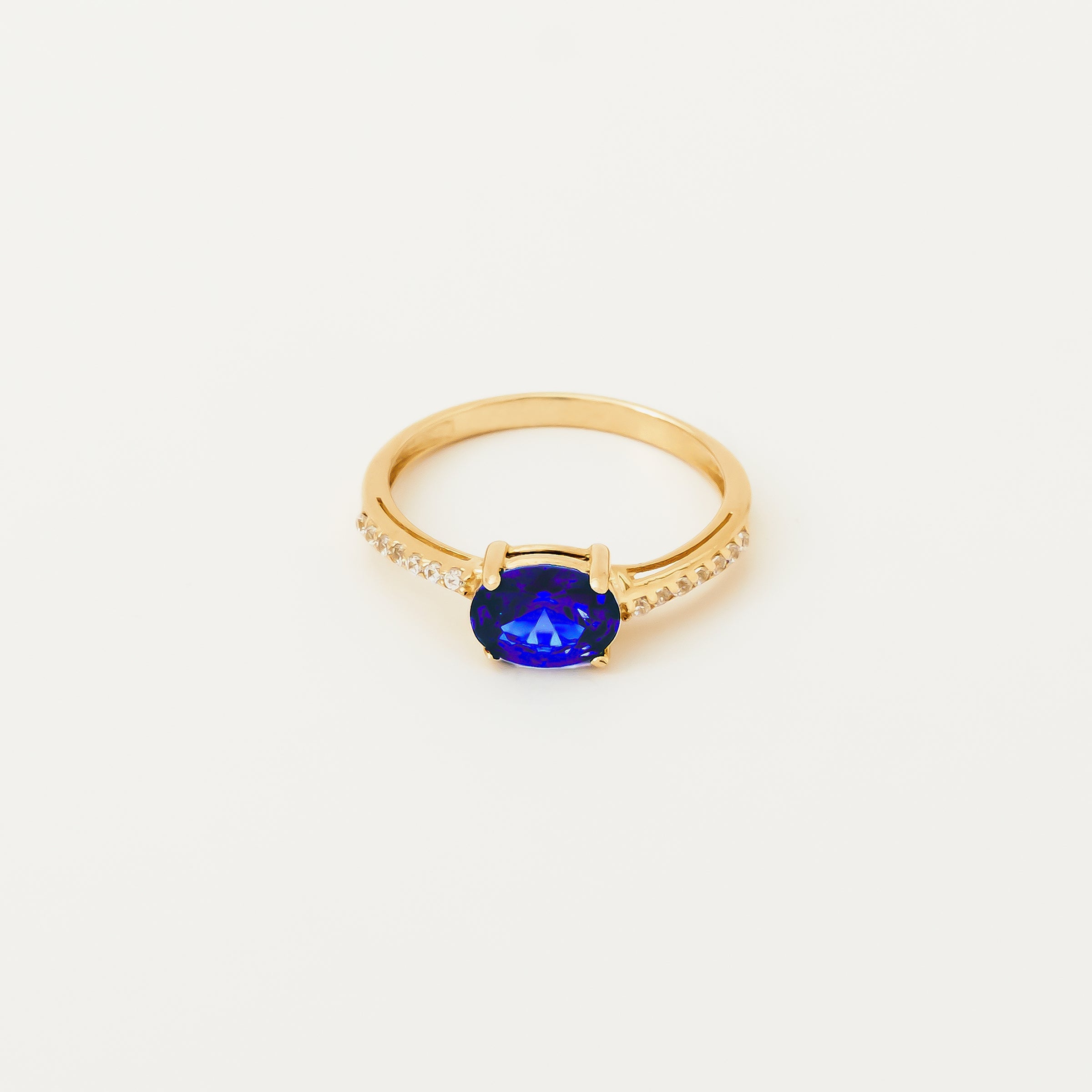 Oval Sapphire Accent CZ Ring in 14K Gold