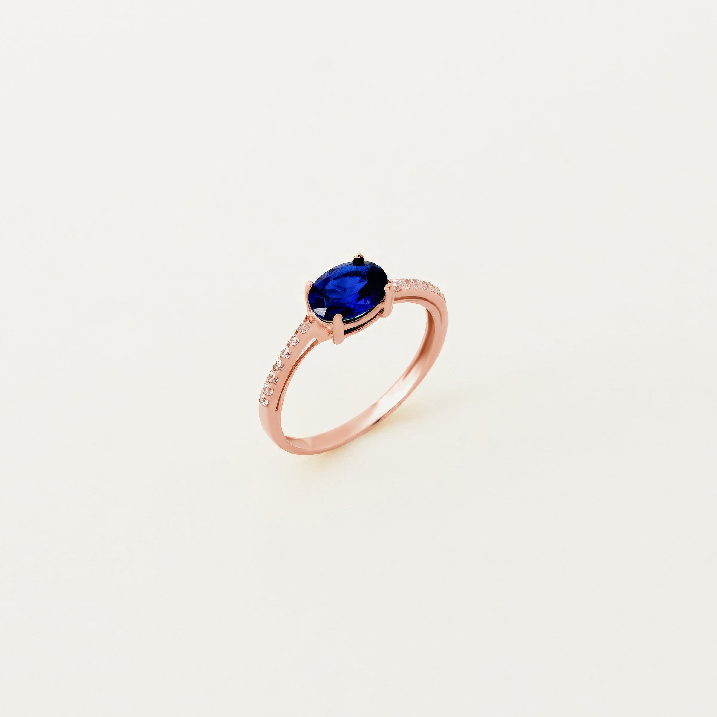 Oval Sapphire Accent CZ Ring in 14K Gold